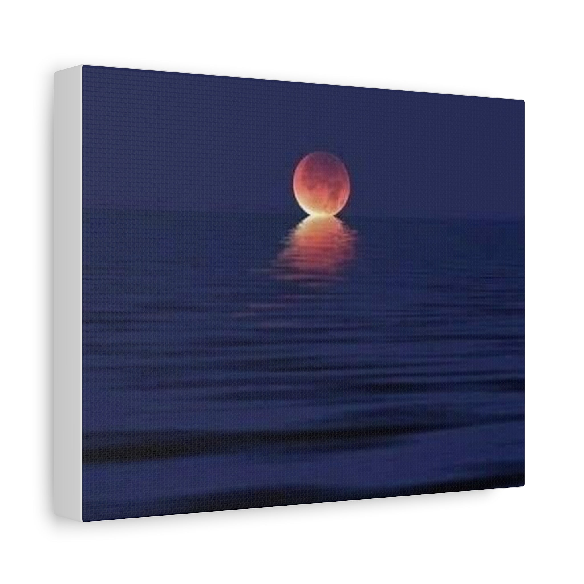 Lunar Reflection Canvas Art — Moonrise Over Calm Sea Stretched Matte Wall Art