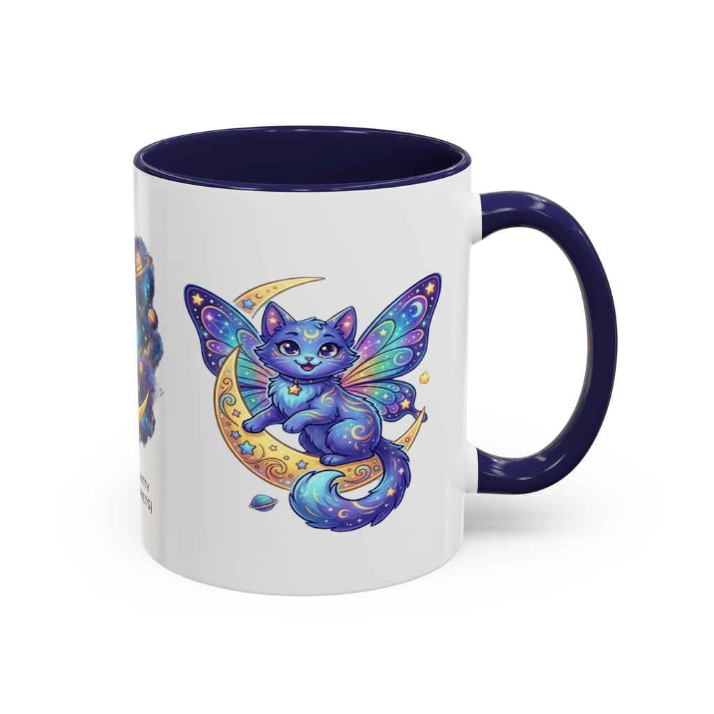 Cosmic Kitty Accent Coffee Mug — Magical Moon & Planets Cat Design (11/15oz)