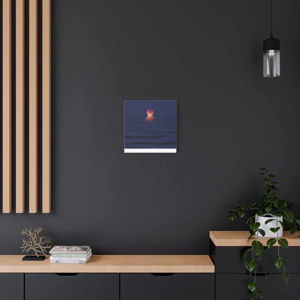 Lunar Reflection Canvas Art — Moonrise Over Calm Sea Stretched Matte Wall Art