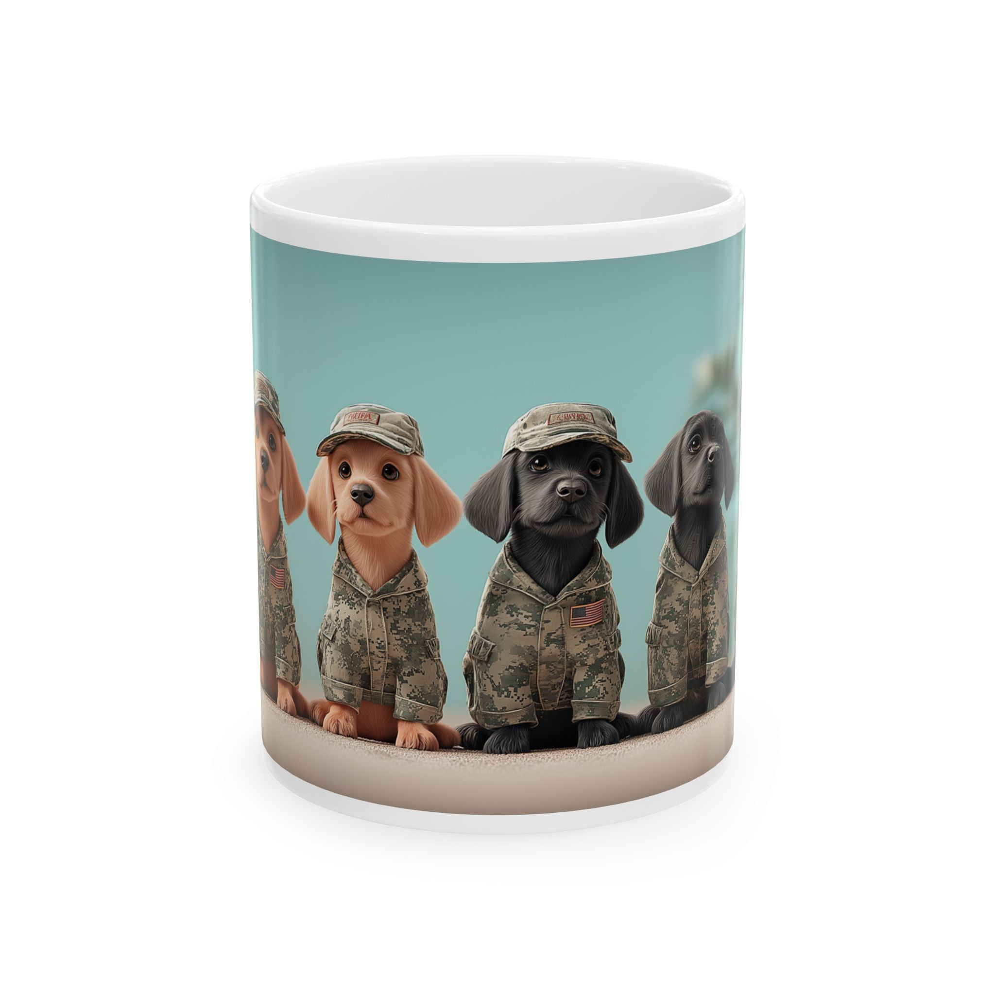 Military Dogs Ceramic Mug — Cute Puppy Soldier Design (11oz, 15oz)