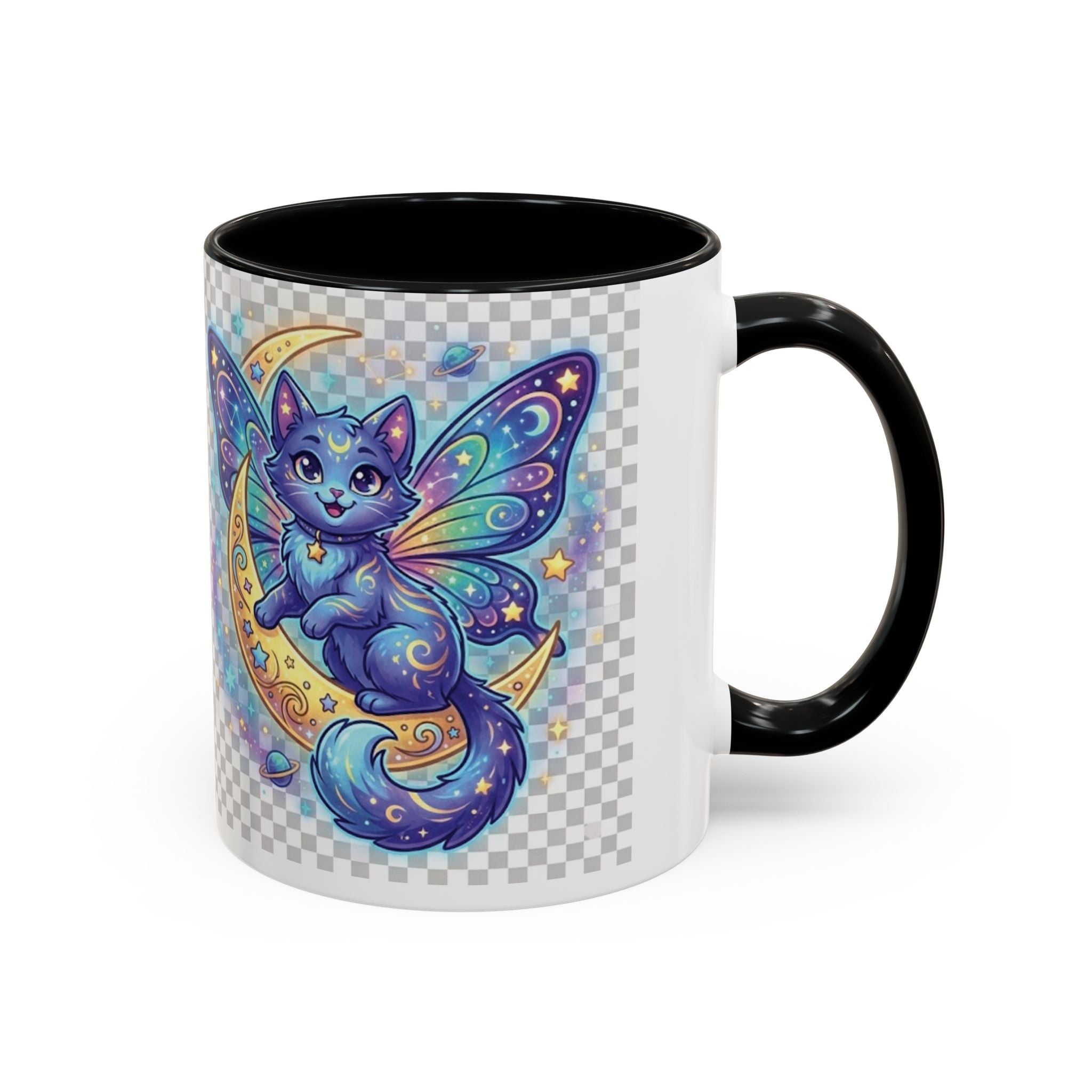 Magic Moon Cat Accent Mug — Cute Fantasy Butterfly Kitty Coffee Cup (11/15oz)