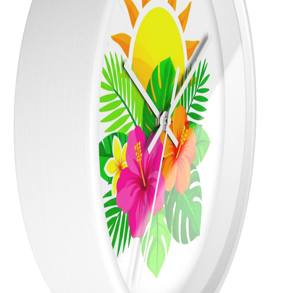 Tropical Hibiscus Wall Clock — Sunny Floral Decorative Clock