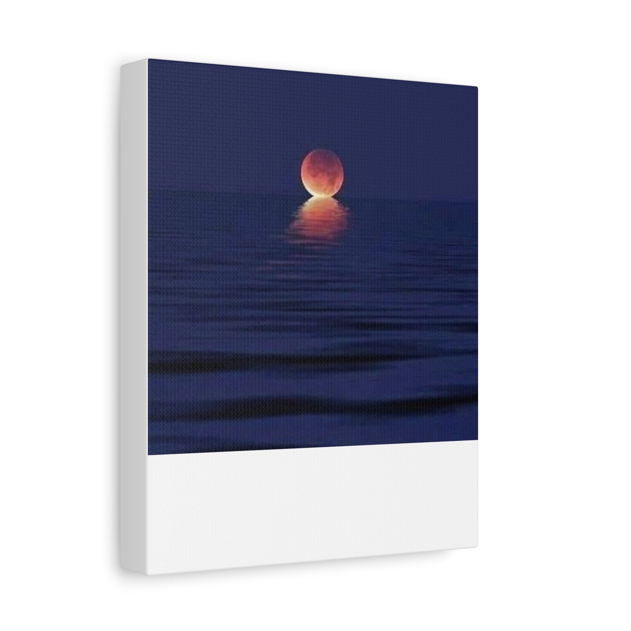 Lunar Reflection Canvas Art — Moonrise Over Calm Sea Stretched Matte Wall Art