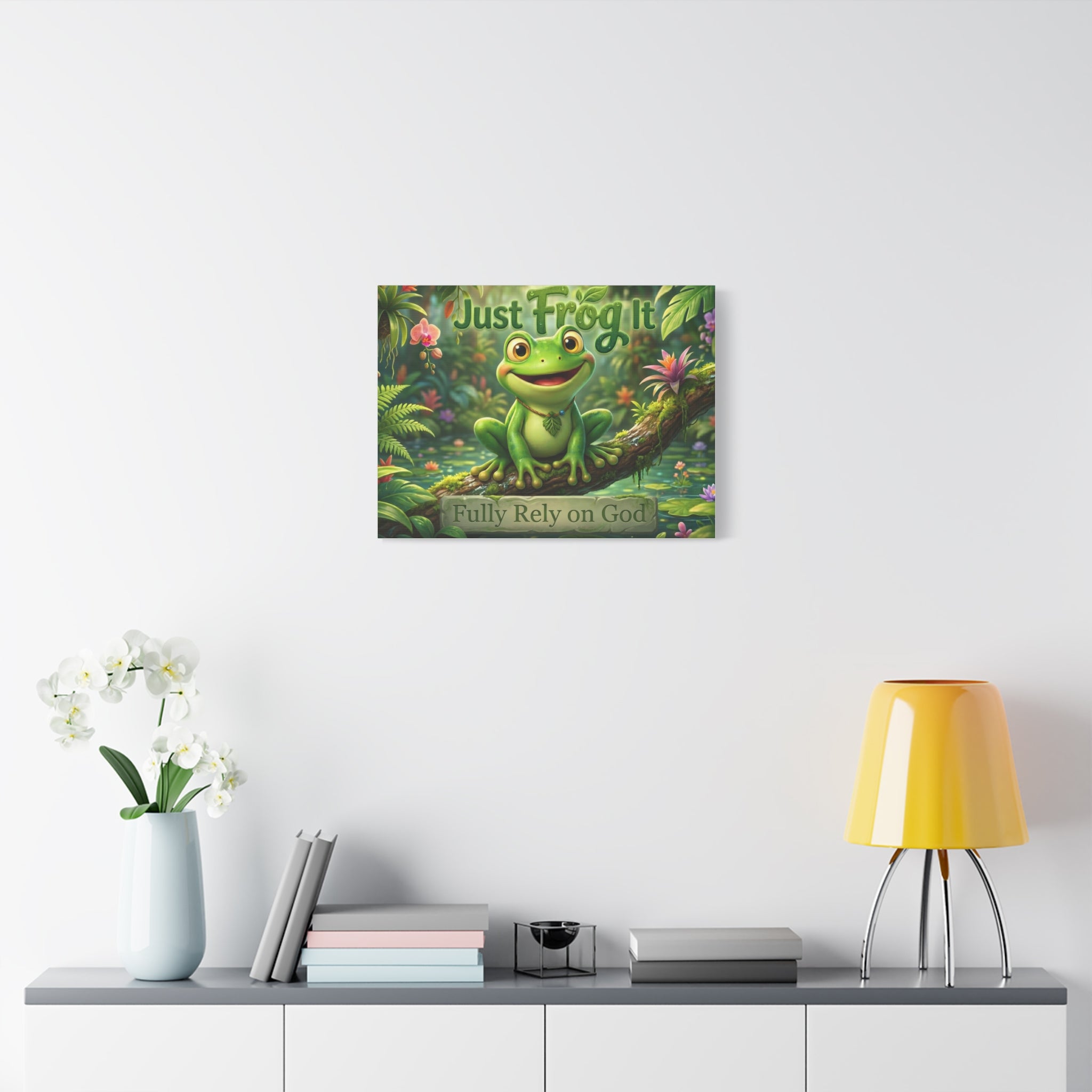 Just Frog It Canvas Wall Art — "Fully Rely on God" Inspirational Frog Print
