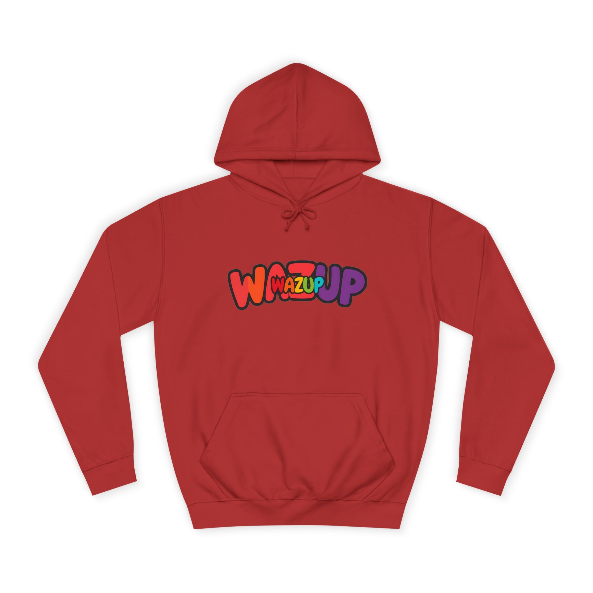 Wazup Colorburst Hoodie — Retro Bubble Letter Graphic Hooded Sweatshirt