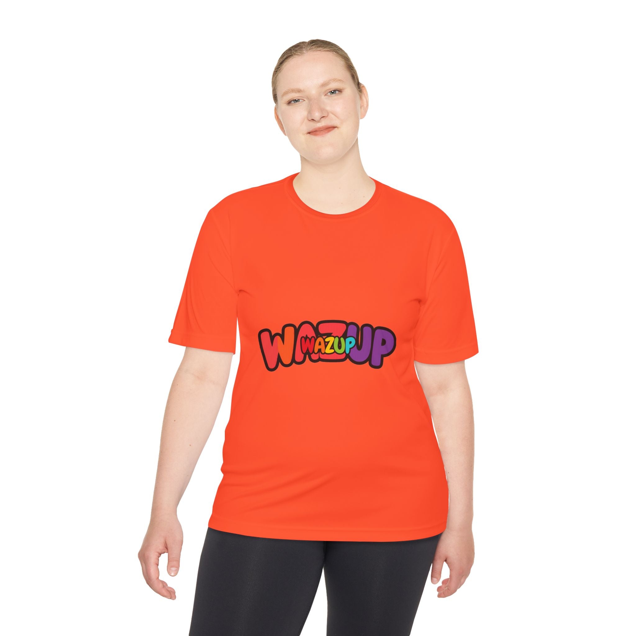 Wazup Colorblock Graphic Tee — Retro Pop 'Wazup' Moisture-Wicking Shirt