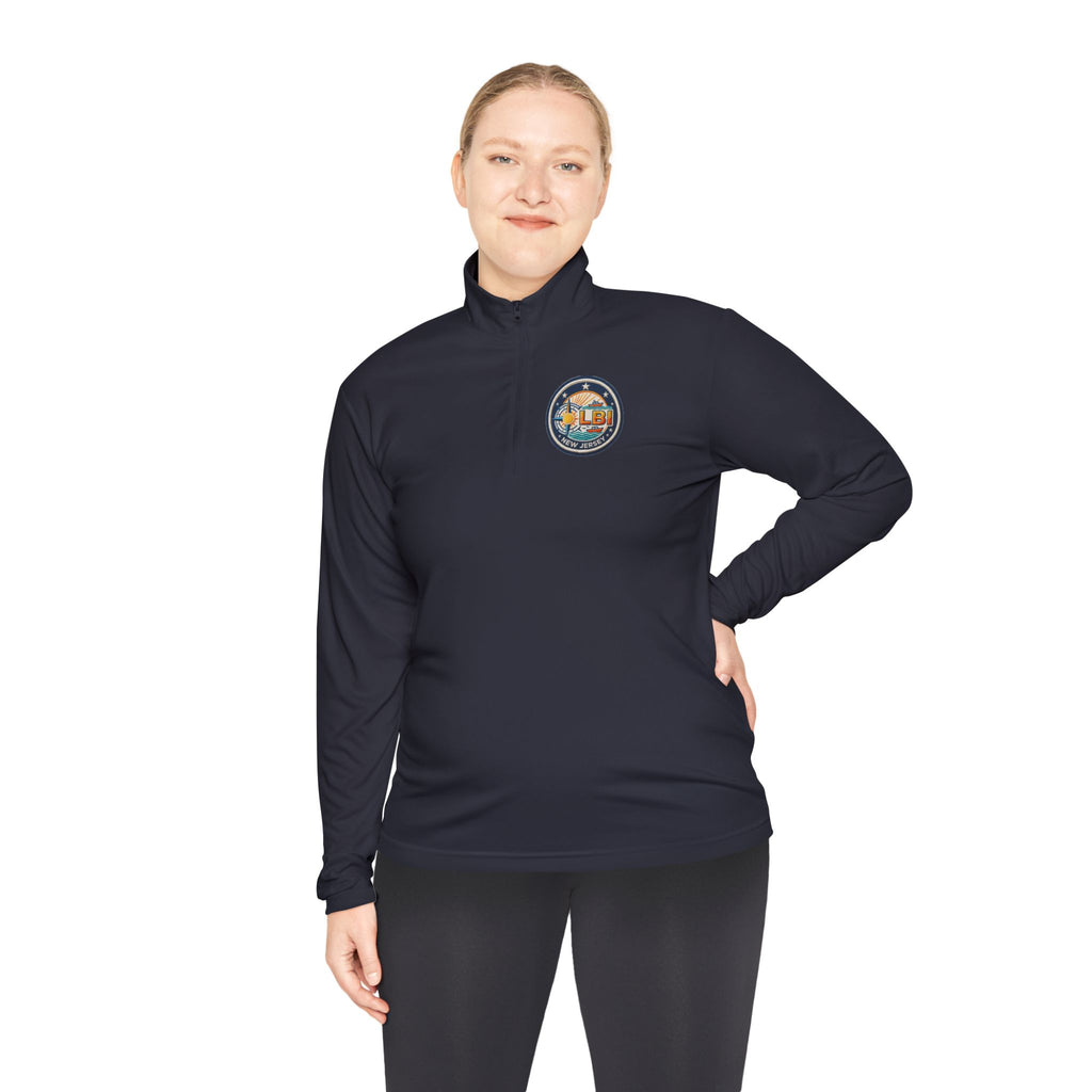 LBI Logo Cozy Crew Quarter-Zip Pullover — Retro Sunset