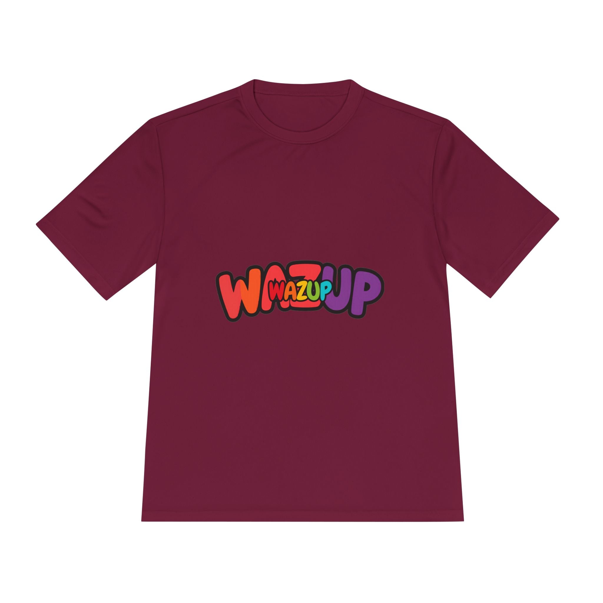 Wazup Colorblock Graphic Tee — Retro Pop 'Wazup' Moisture-Wicking Shirt