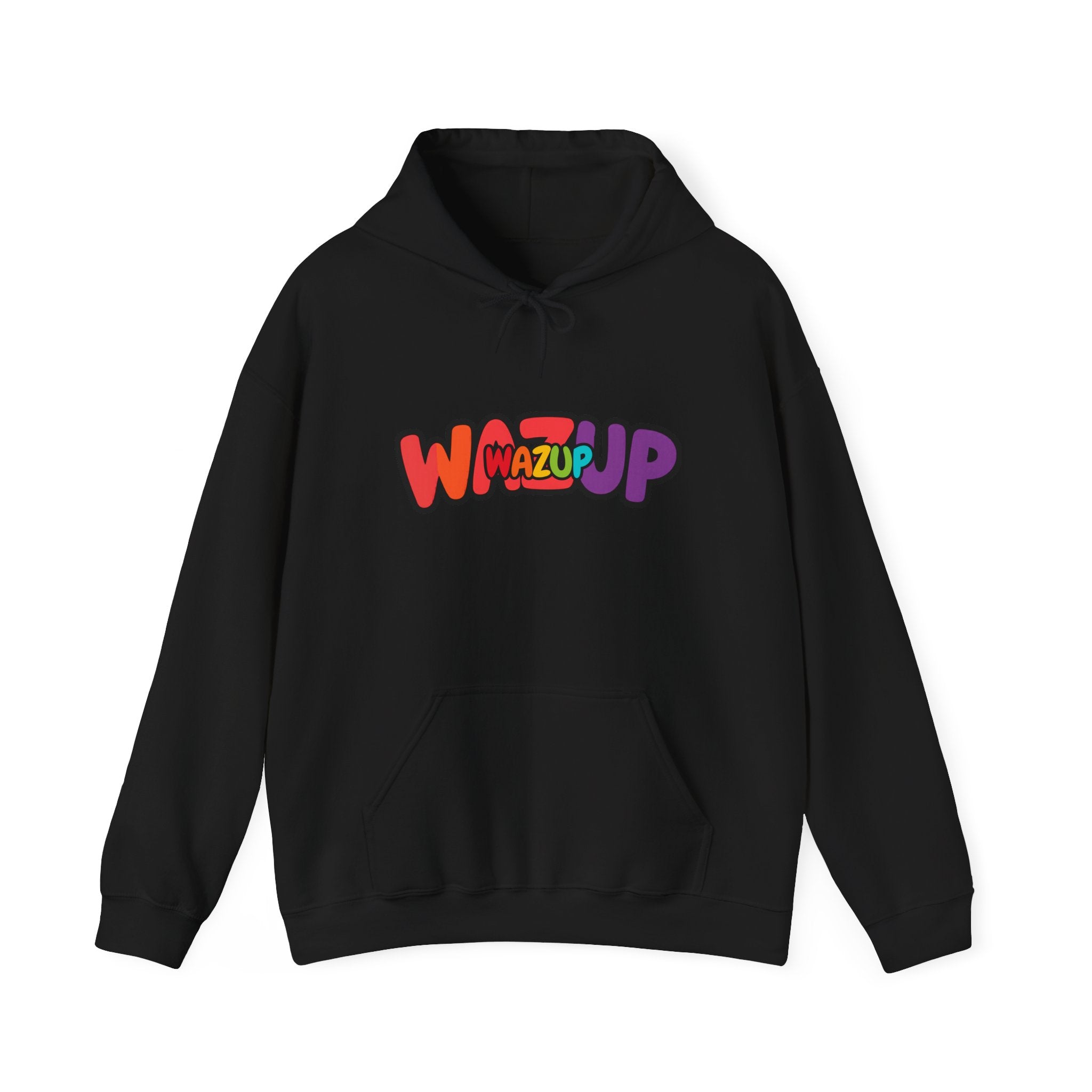 Wazup Rainbow Logo Hoodie — Colorful Retro Graphic Sweatshirt