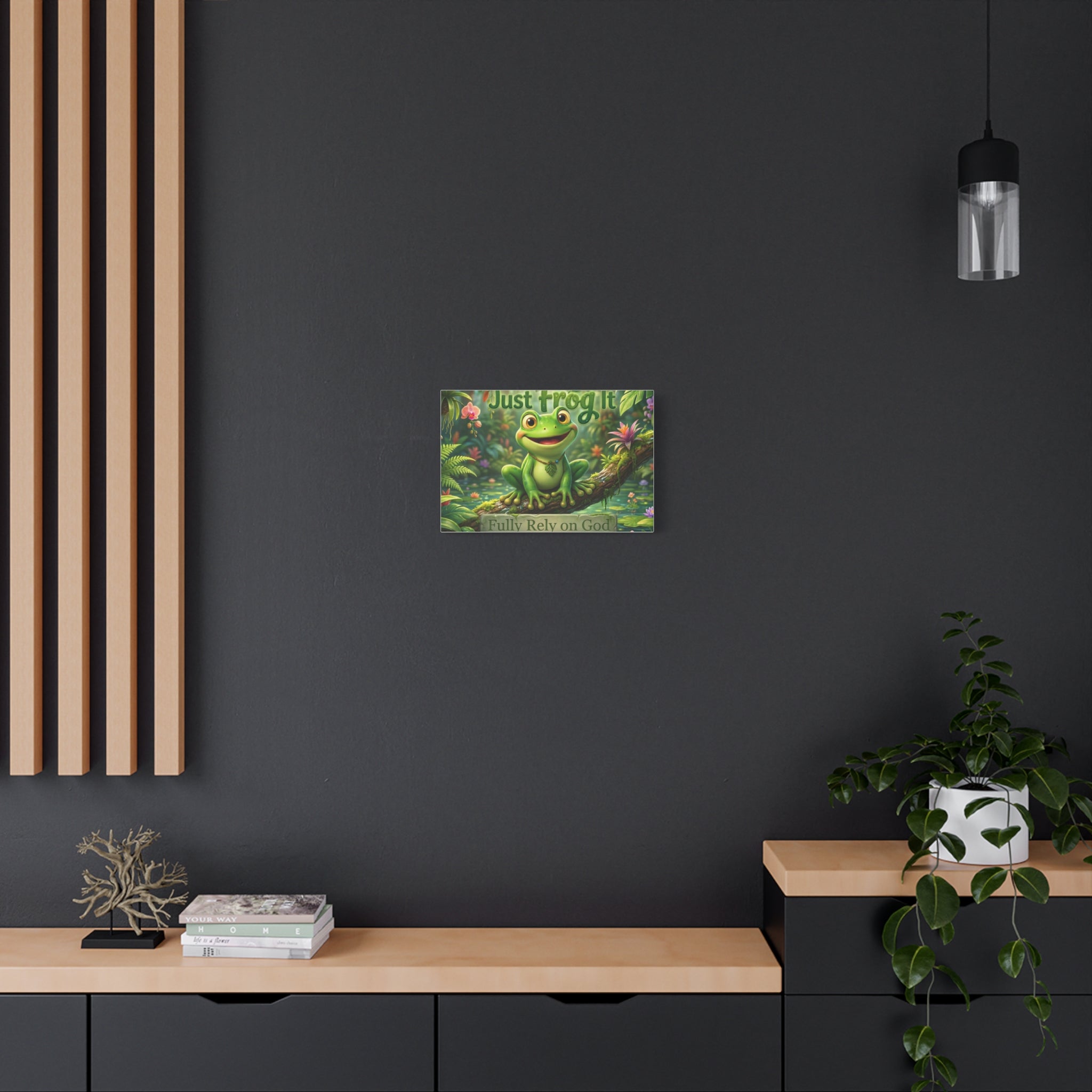 Just Frog It Canvas Wall Art — "Fully Rely on God" Inspirational Frog Print