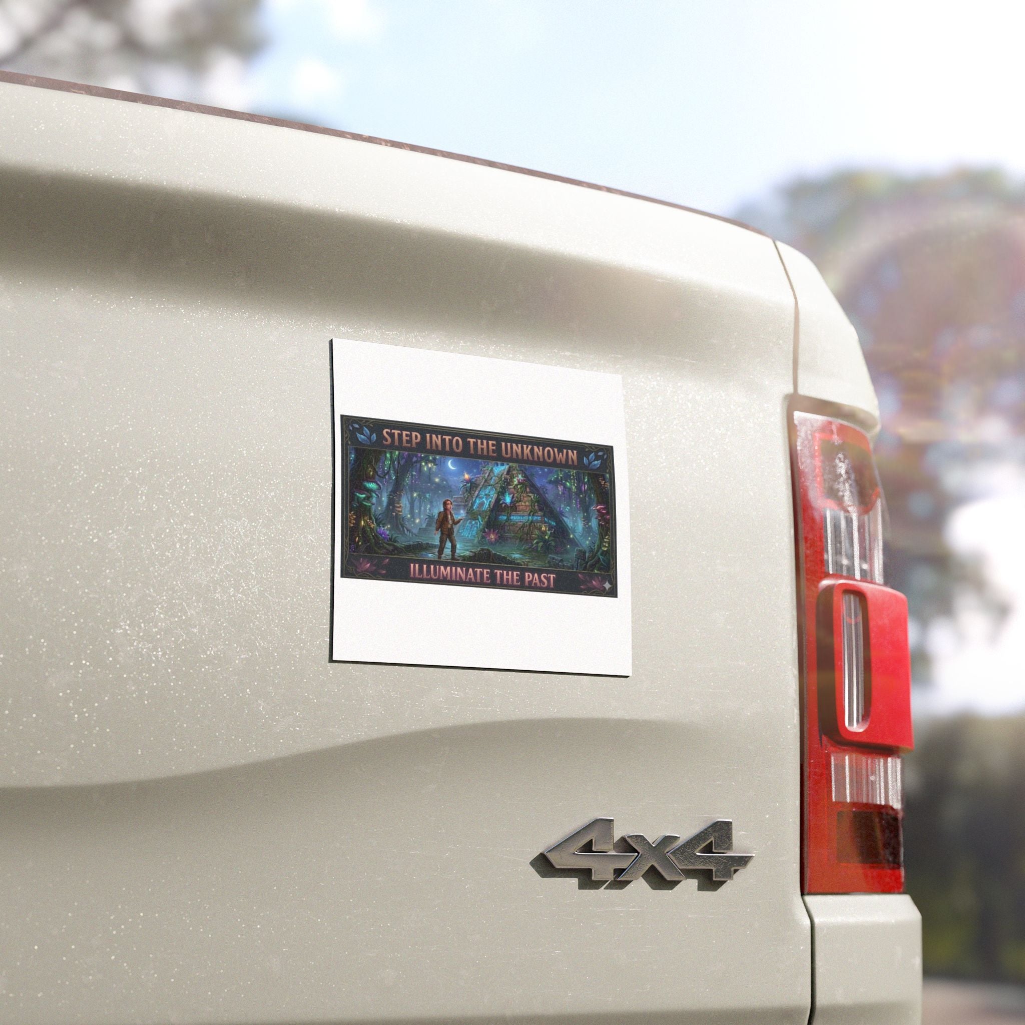 Car Magnet — "Step Into The Unknown, Illuminate The Past" Mystical Forest Design