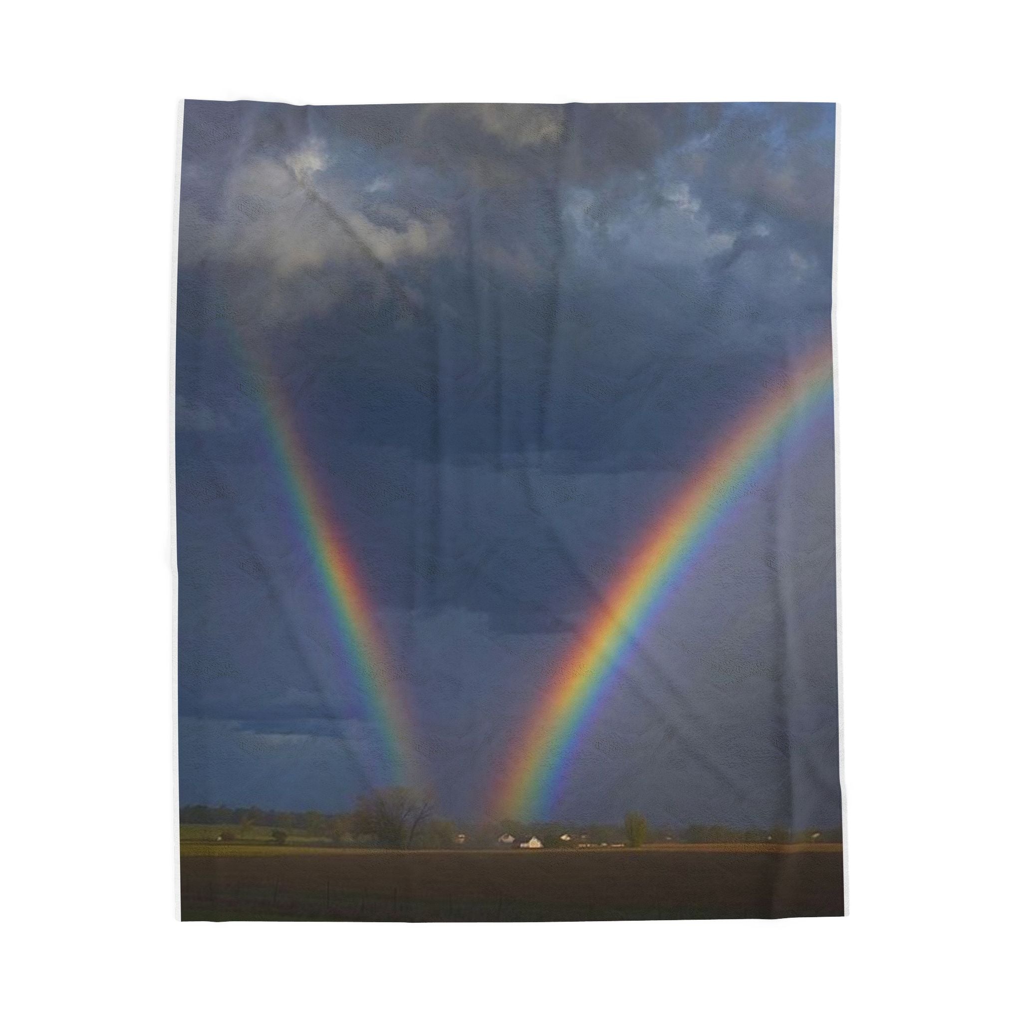 Rainbow Double Arc Velveteen Plush Blanket — Soft Cozy Throw with Double Rainbow Photo Print