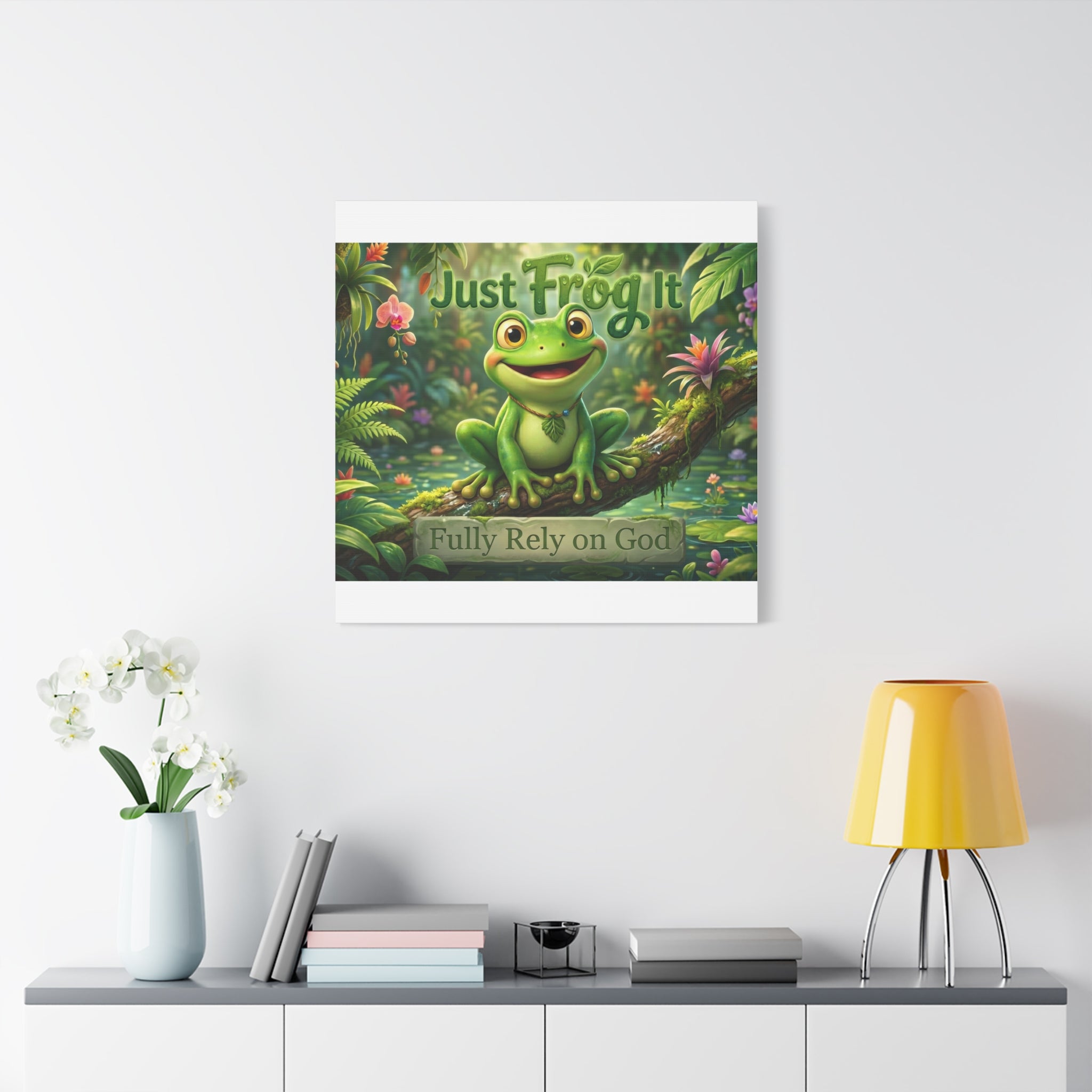 Just Frog It Canvas Wall Art — "Fully Rely on God" Inspirational Frog Print