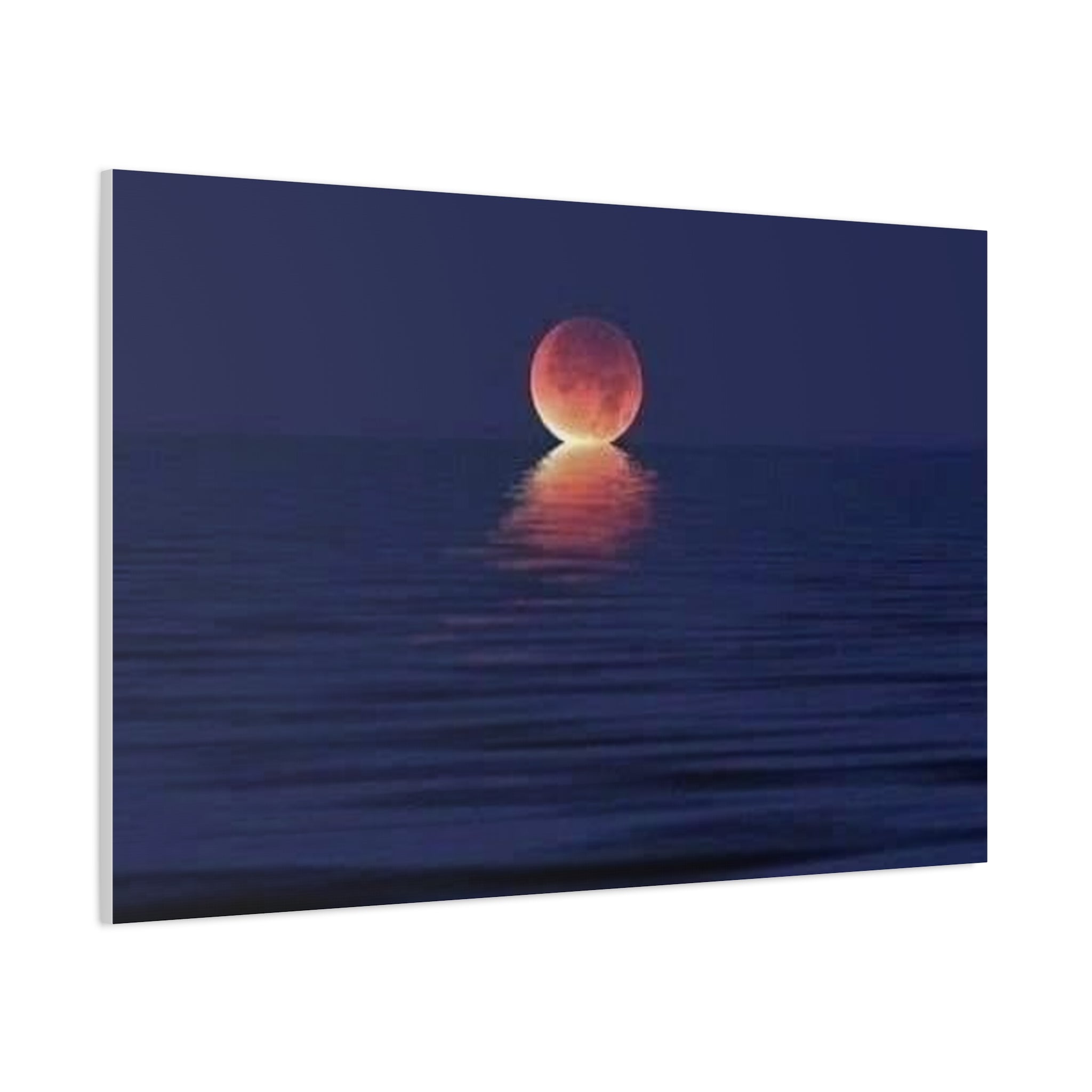 Lunar Reflection Canvas Art — Moonrise Over Calm Sea Stretched Matte Wall Art