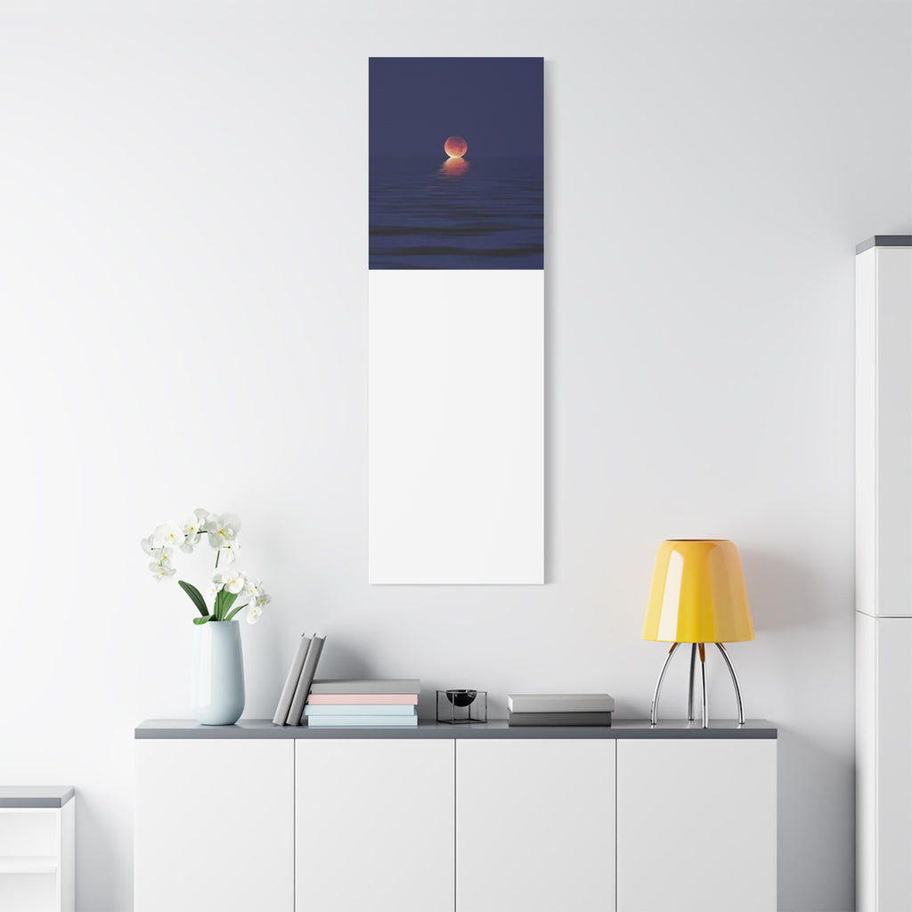 Lunar Reflection Canvas Art — Moonrise Over Calm Sea Stretched Matte Wall Art