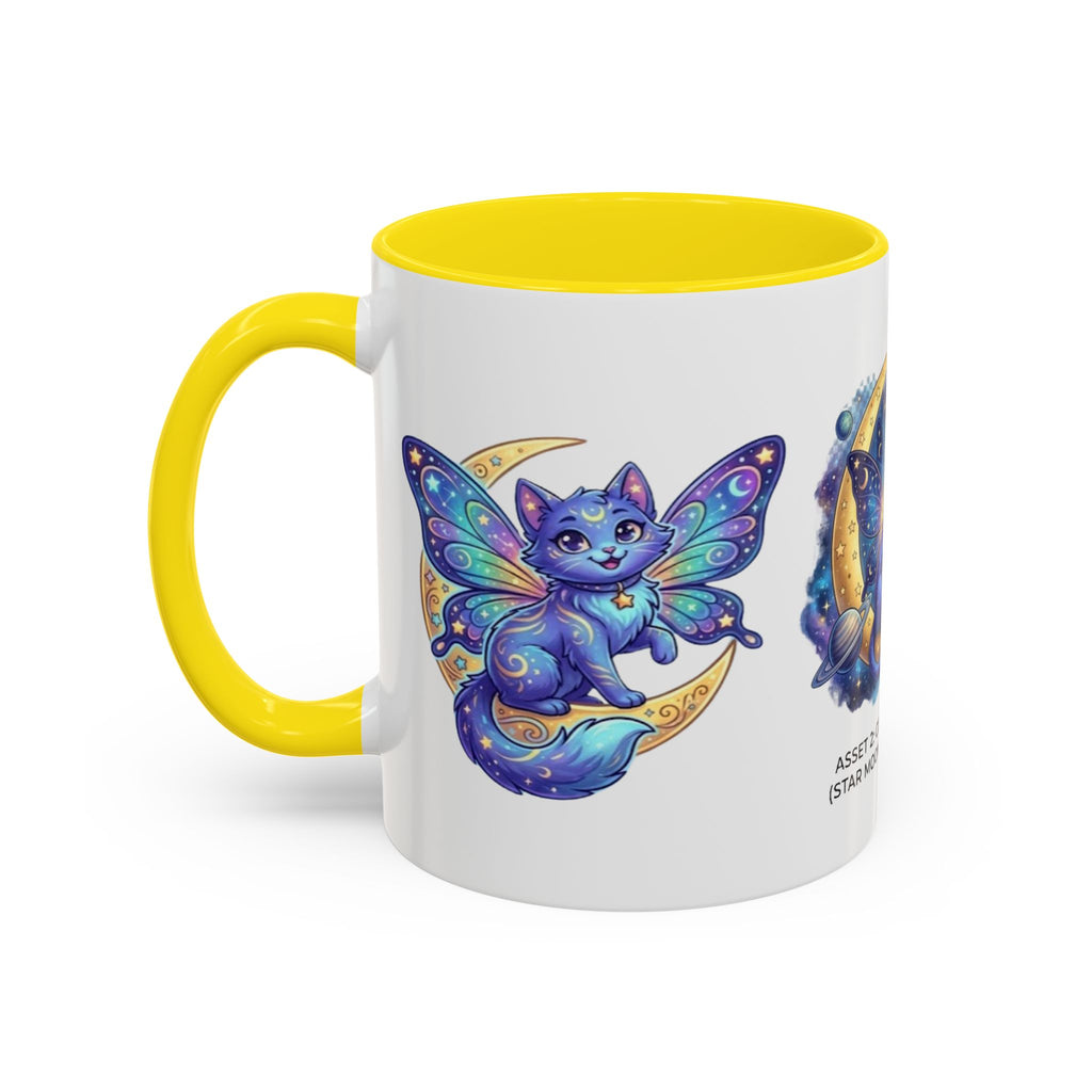Cosmic Kitty Accent Coffee Mug — Magical Moon & Planets Cat Design (11/15oz)