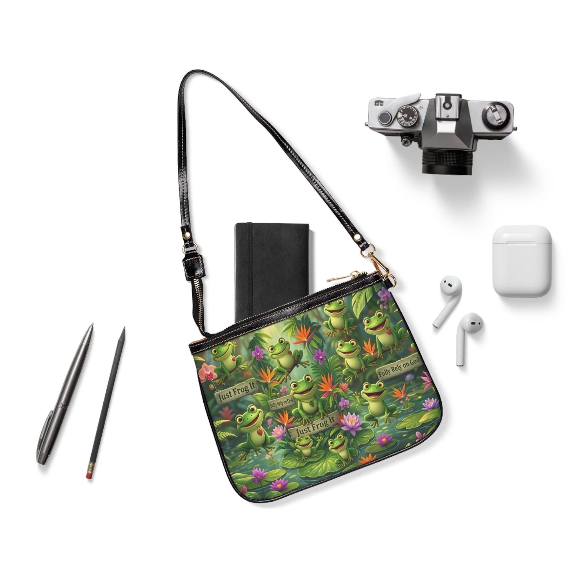 Frog Pond Shoulder Bag — 'Just Frog It' Cute Lily Pad Crossbody