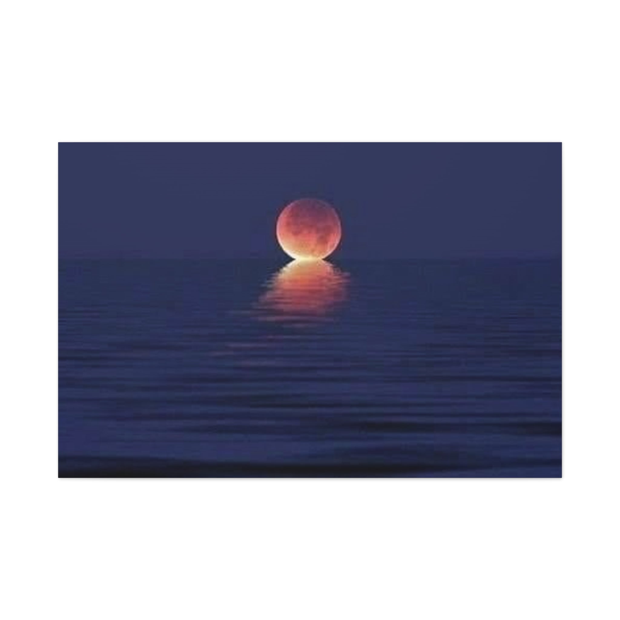 Lunar Reflection Canvas Art — Moonrise Over Calm Sea Stretched Matte Wall Art