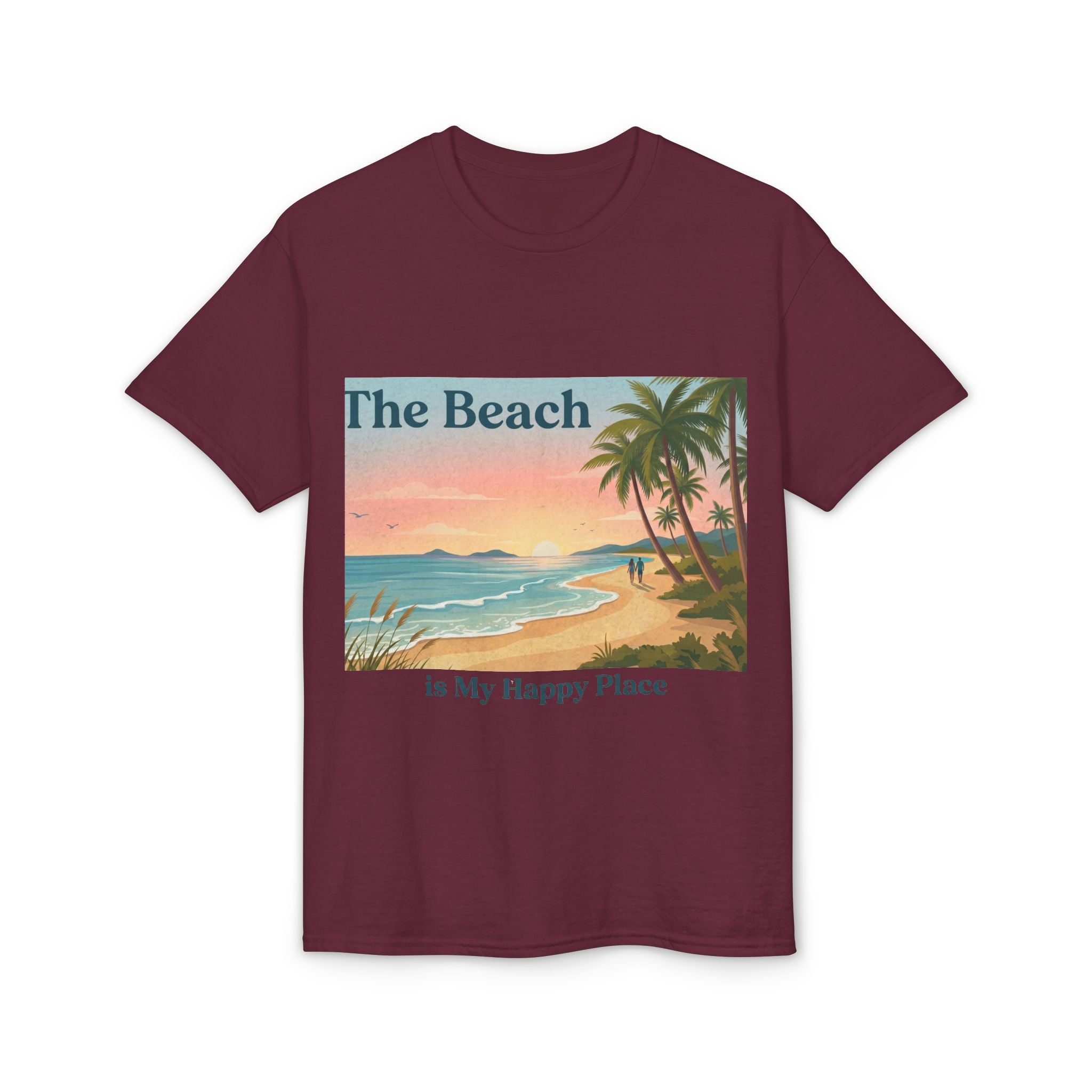 Beach Is My Happy Place T-Shirt — Tropical Sunset Vacation Tee
