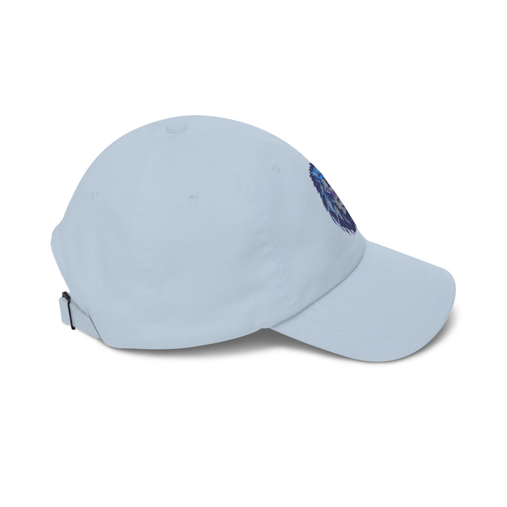 Lion Head Dad Cap — Blue Watercolor Embroidered Baseball Hat