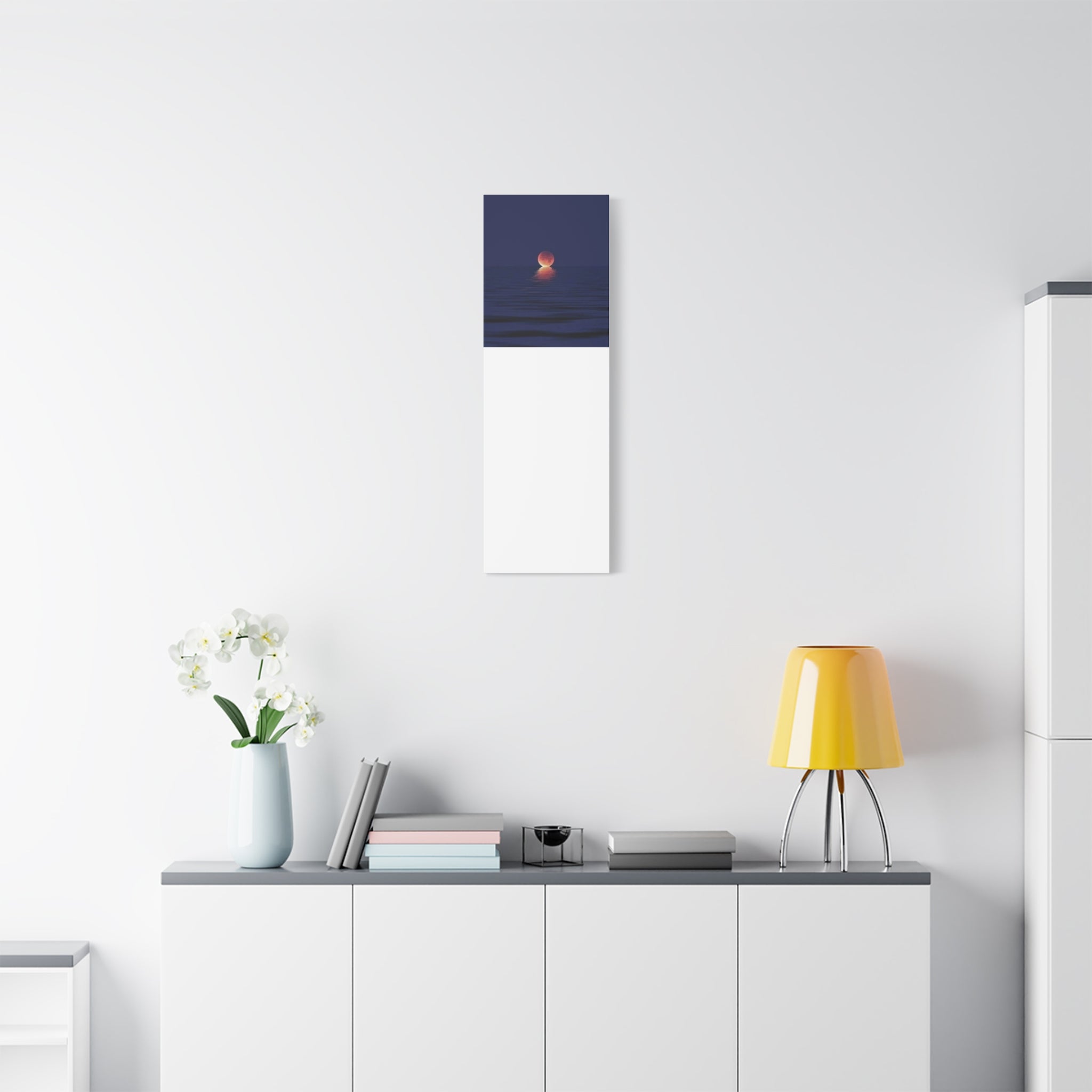 Lunar Reflection Canvas Art — Moonrise Over Calm Sea Stretched Matte Wall Art