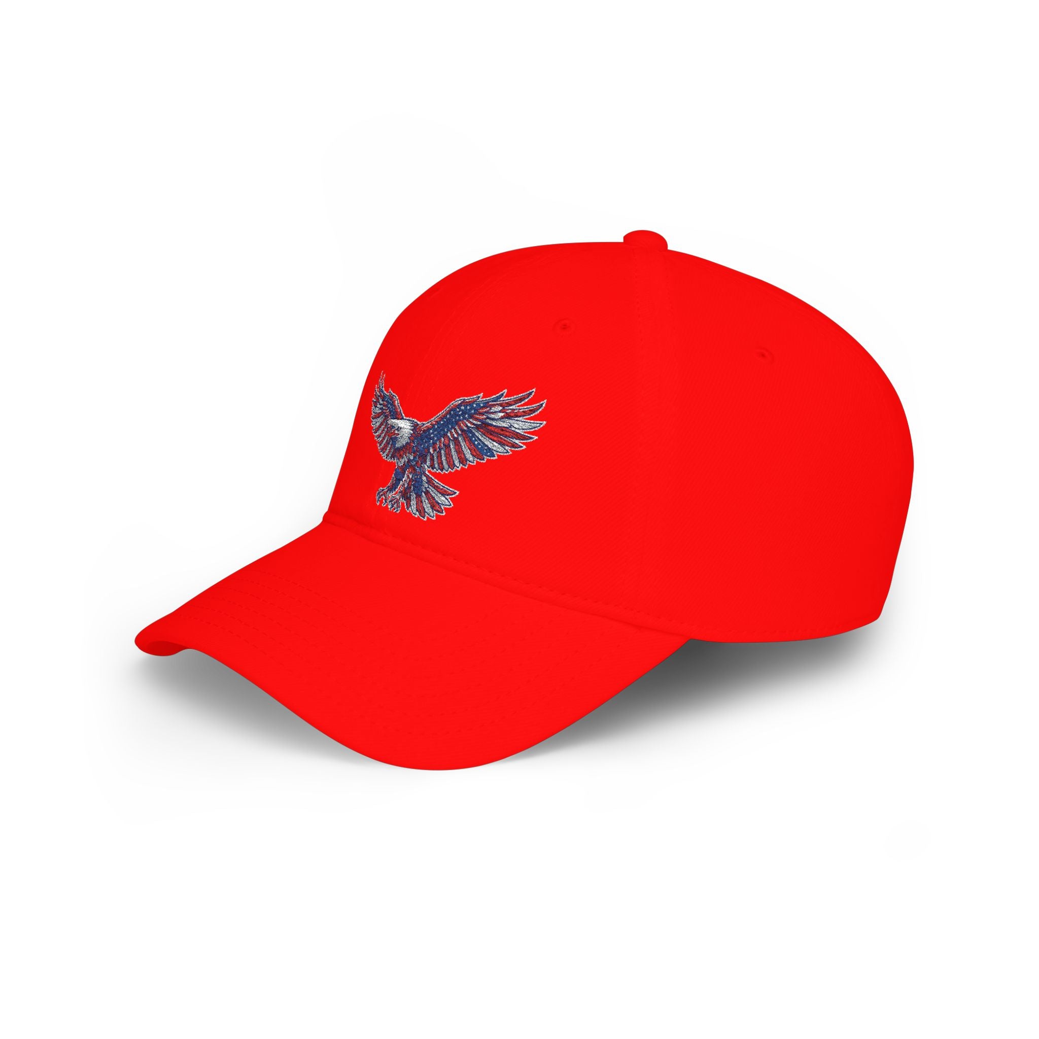 Patriotic Eagle Baseball Cap — American Flag Embroidered Red Low-Profile Hat