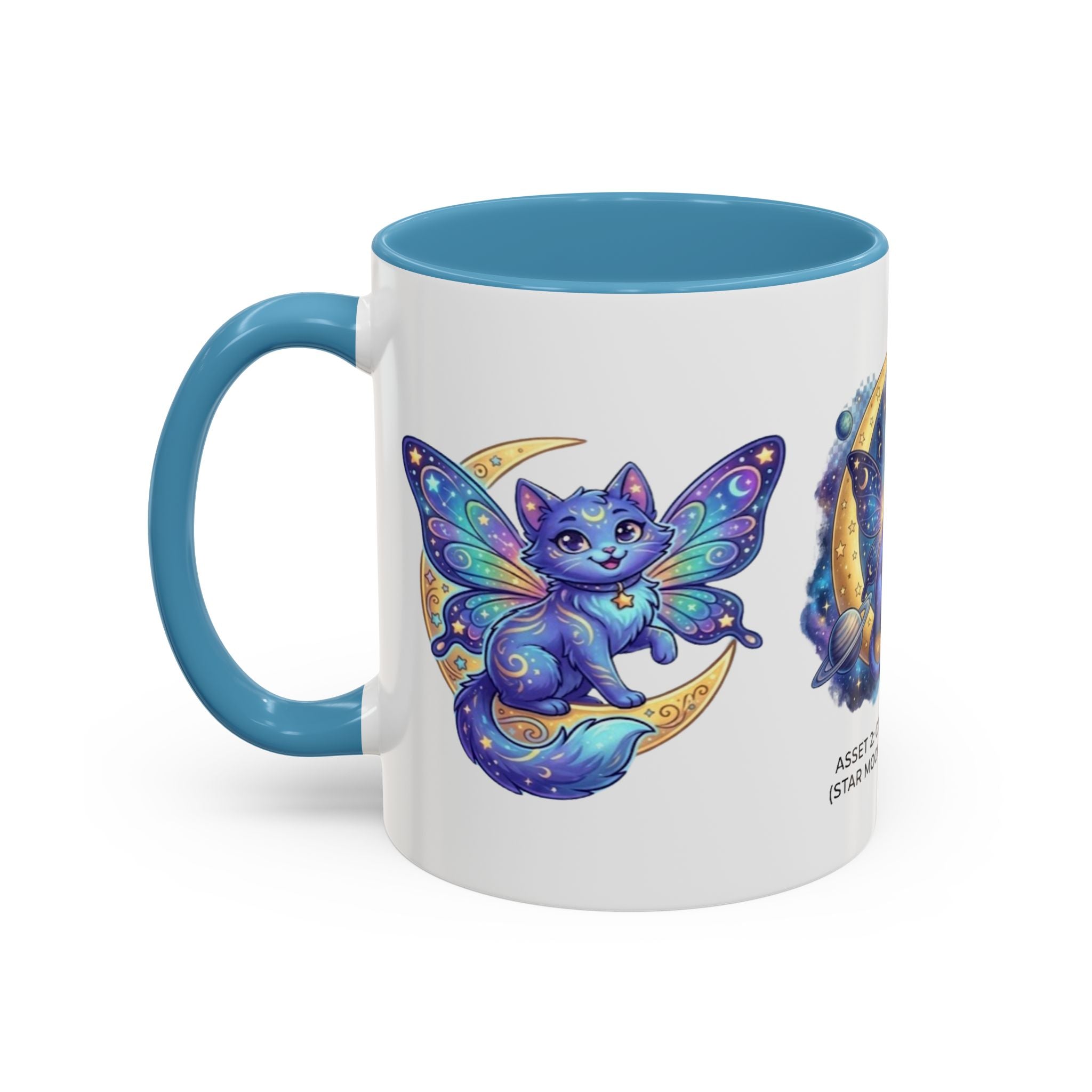 Cosmic Kitty Accent Coffee Mug — Magical Moon & Planets Cat Design (11/15oz)