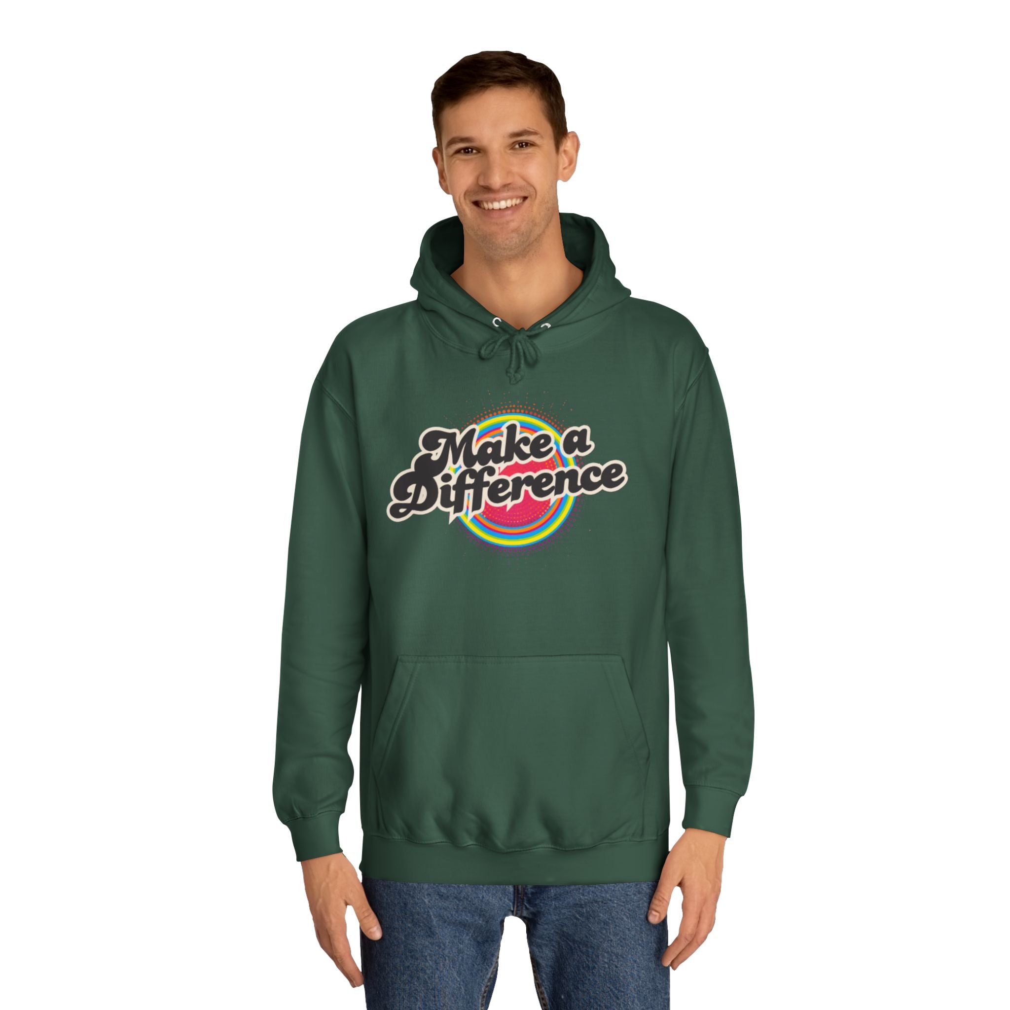 Make a Difference Hoodie — Retro Rainbow Inspirational College Sweatshirt