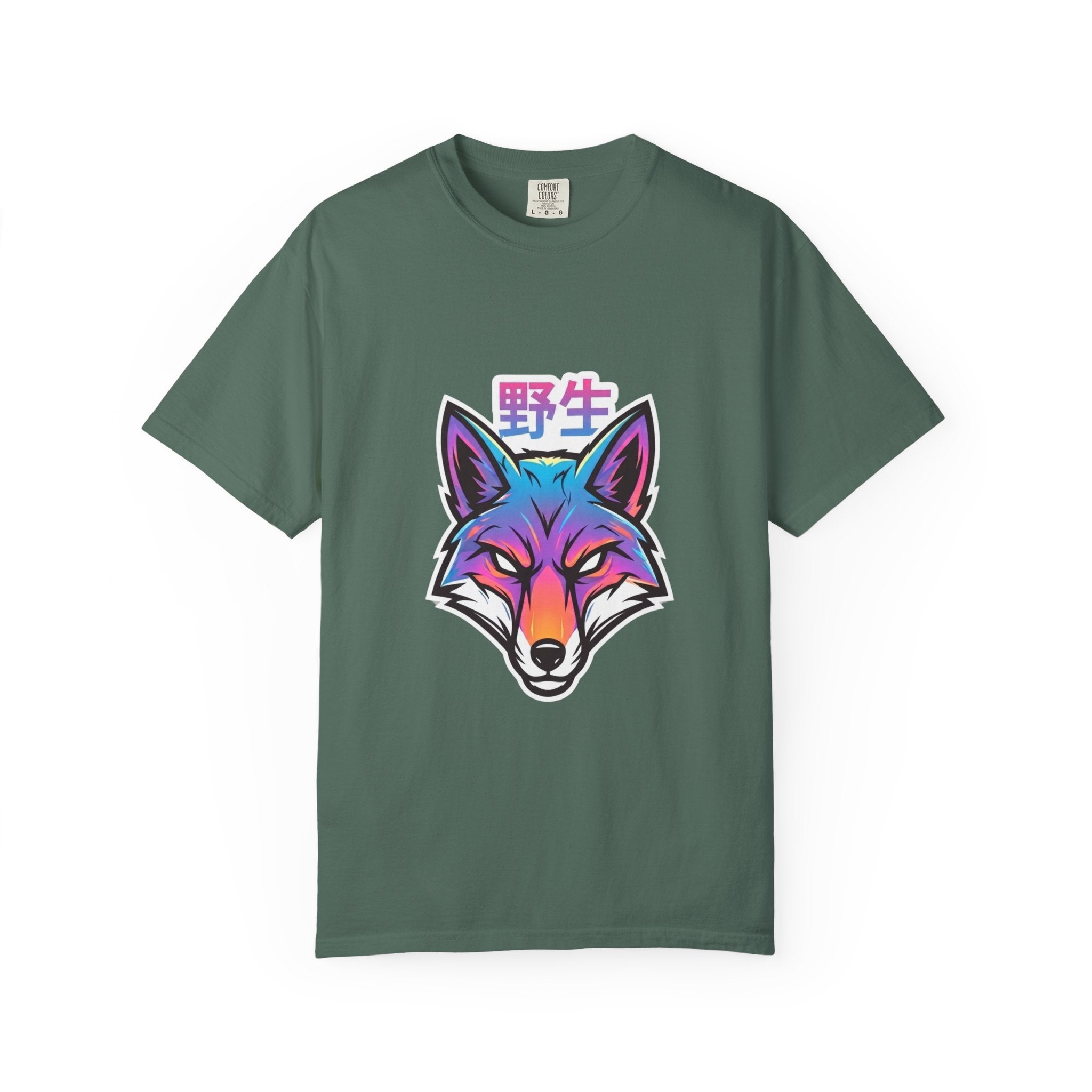 Neon Fox Graphic T-Shirt — Wild (野生) Japanese Kanji Tee