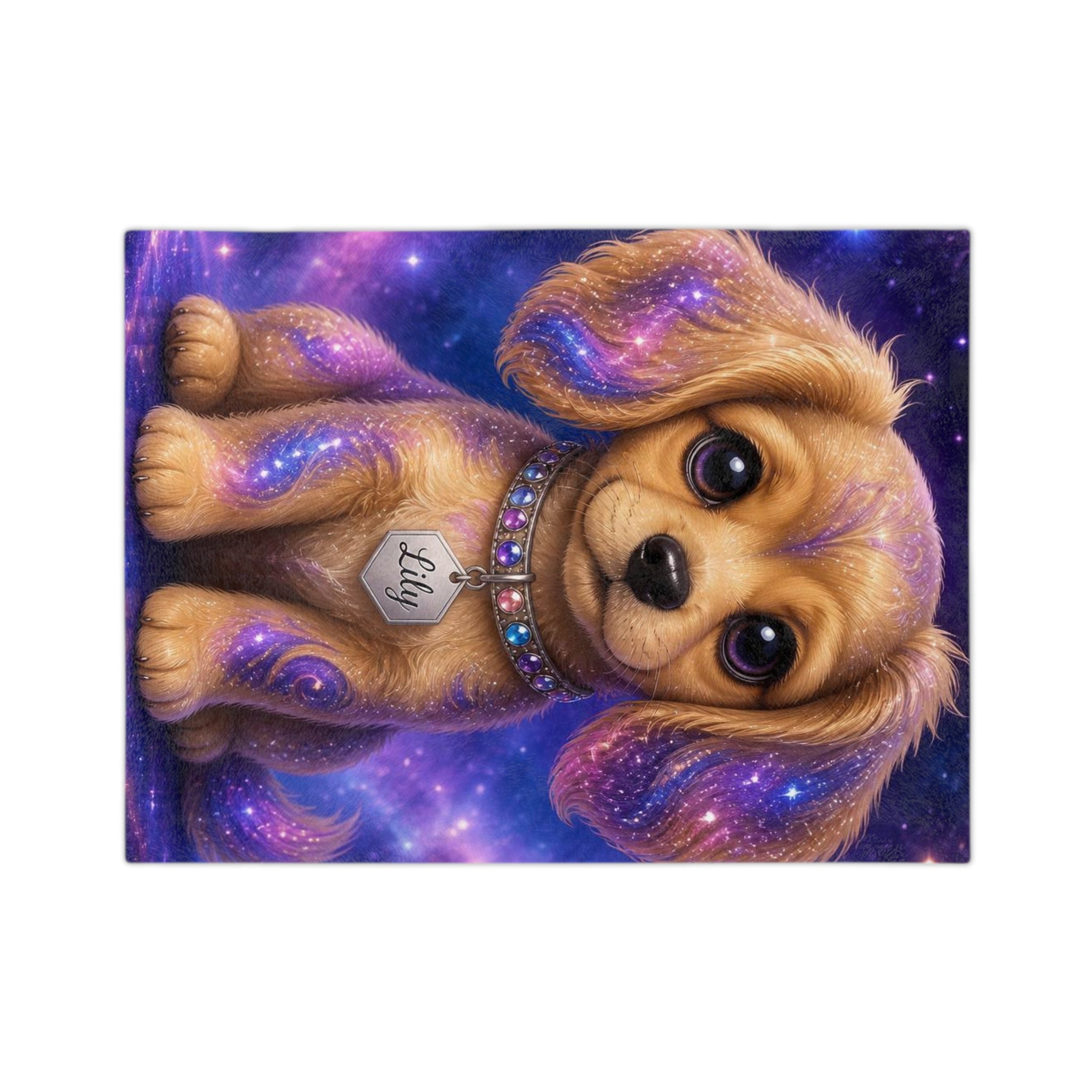 Personalized Galaxy Puppy Velveteen Microfiber Blanket – Cute 'Lily' Dog Design, Cozy Gift for Kids & Pet Lovers