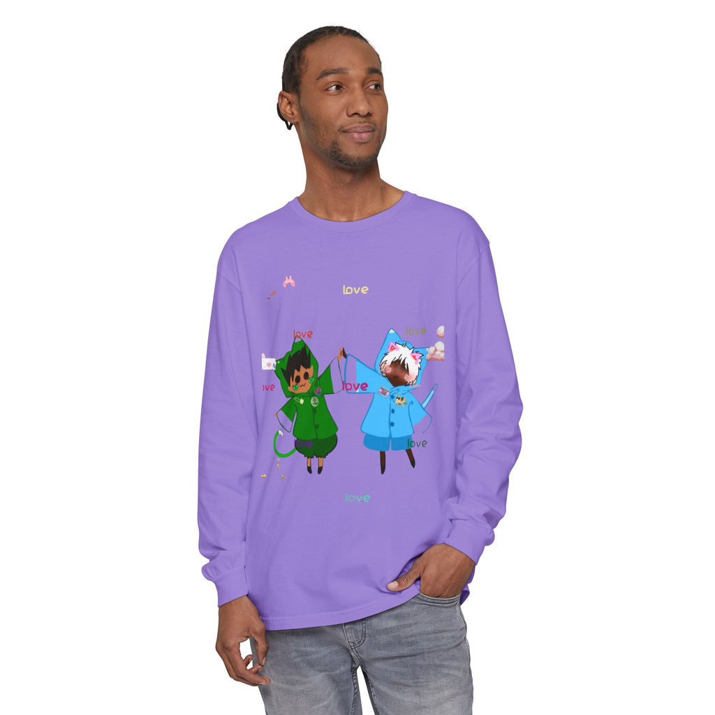 Cute Rainbow Cats Holding Hands Long Sleeve Tee – "Love" Graphic