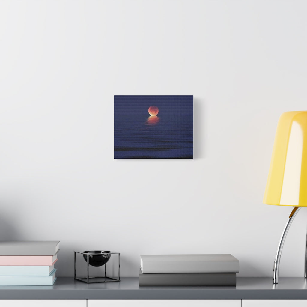 Lunar Reflection Canvas Art — Moonrise Over Calm Sea Stretched Matte Wall Art