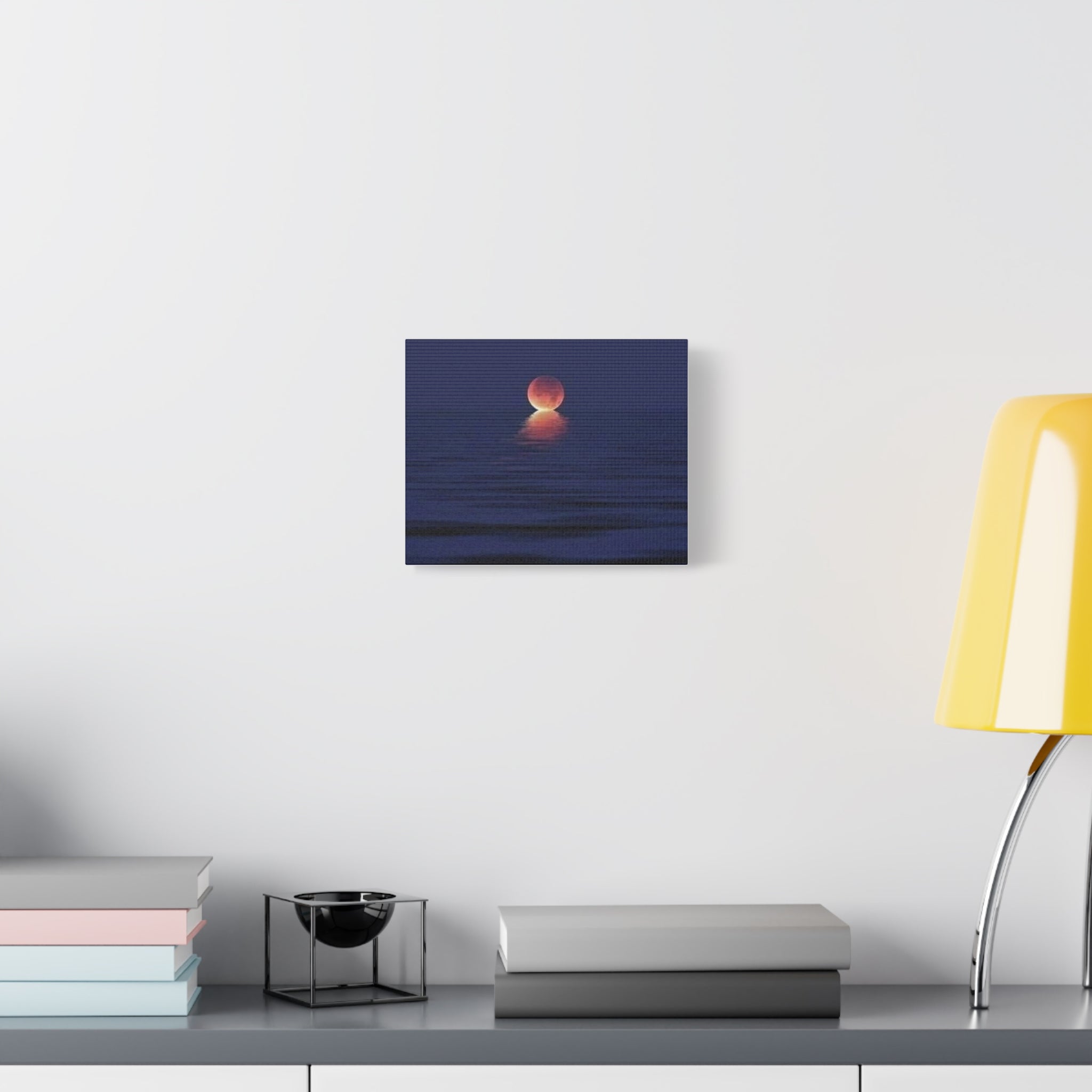 Lunar Reflection Canvas Art — Moonrise Over Calm Sea Stretched Matte Wall Art