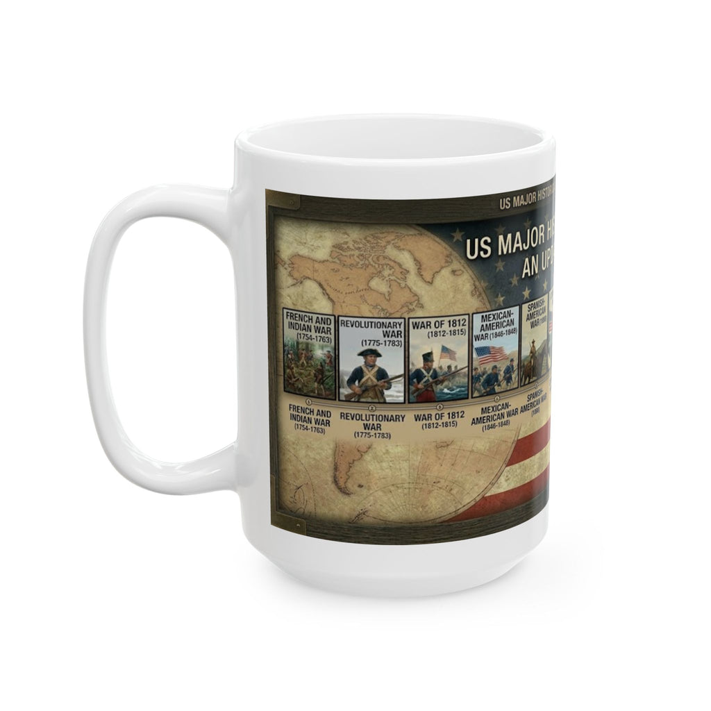 Historical Wars Timeline Ceramic Mug — Illustrated U.S. Conflicts Timeline (11oz, 15oz)