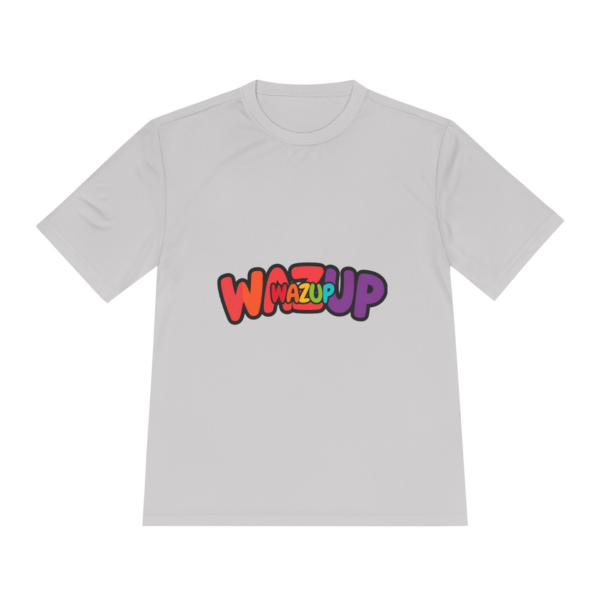Wazup Colorblock Graphic Tee — Retro Pop 'Wazup' Moisture-Wicking Shirt