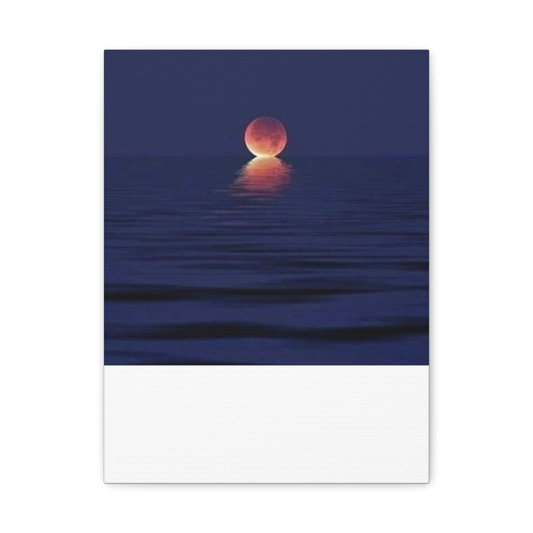Lunar Reflection Canvas Art — Moonrise Over Calm Sea Stretched Matte Wall Art
