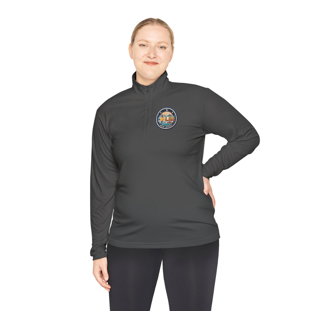 LBI Logo Cozy Crew Quarter-Zip Pullover — Retro Sunset