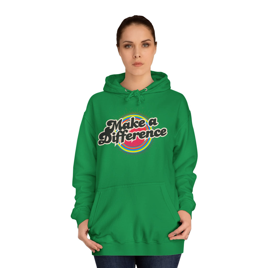 Make a Difference Hoodie — Retro Rainbow Inspirational College Sweatshirt