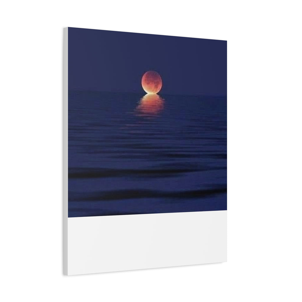 Lunar Reflection Canvas Art — Moonrise Over Calm Sea Stretched Matte Wall Art