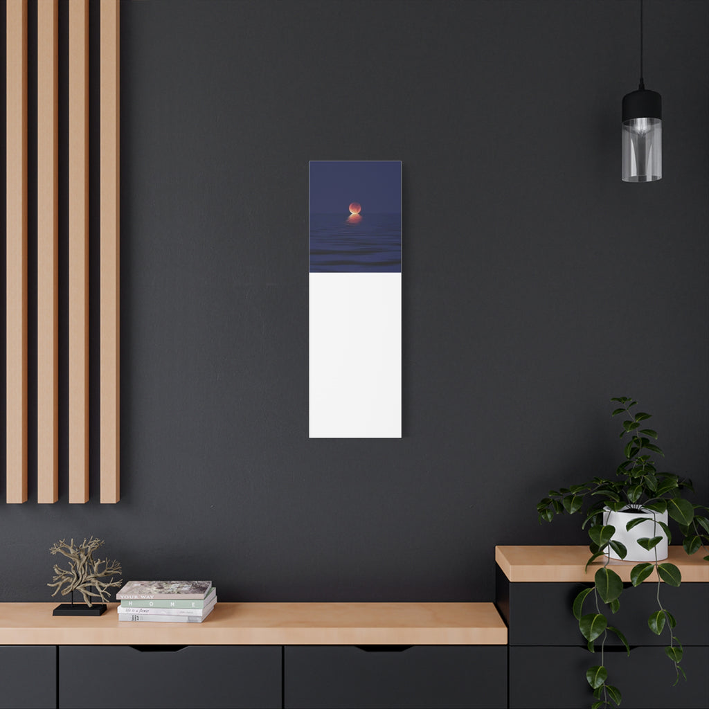 Lunar Reflection Canvas Art — Moonrise Over Calm Sea Stretched Matte Wall Art