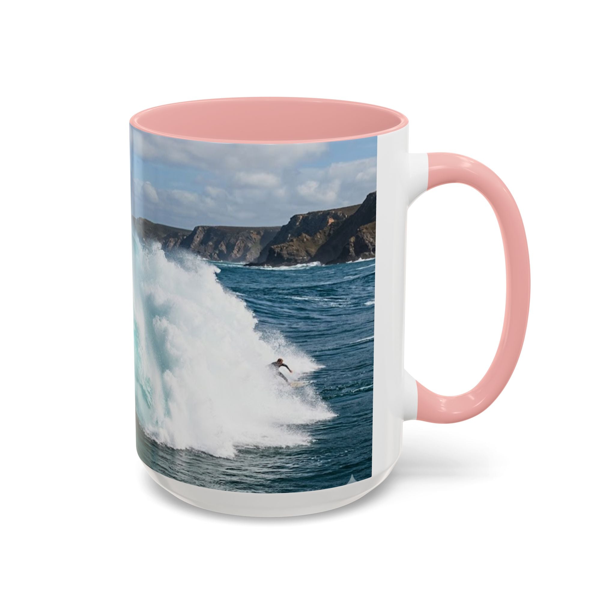 Surfing Wave Accent Coffee Mug — Ocean Beach Surfboard Photo 11/15oz