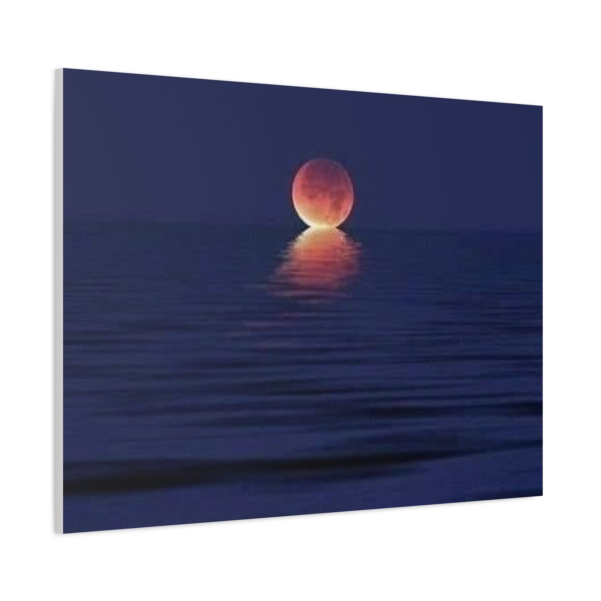 Lunar Reflection Canvas Art — Moonrise Over Calm Sea Stretched Matte Wall Art