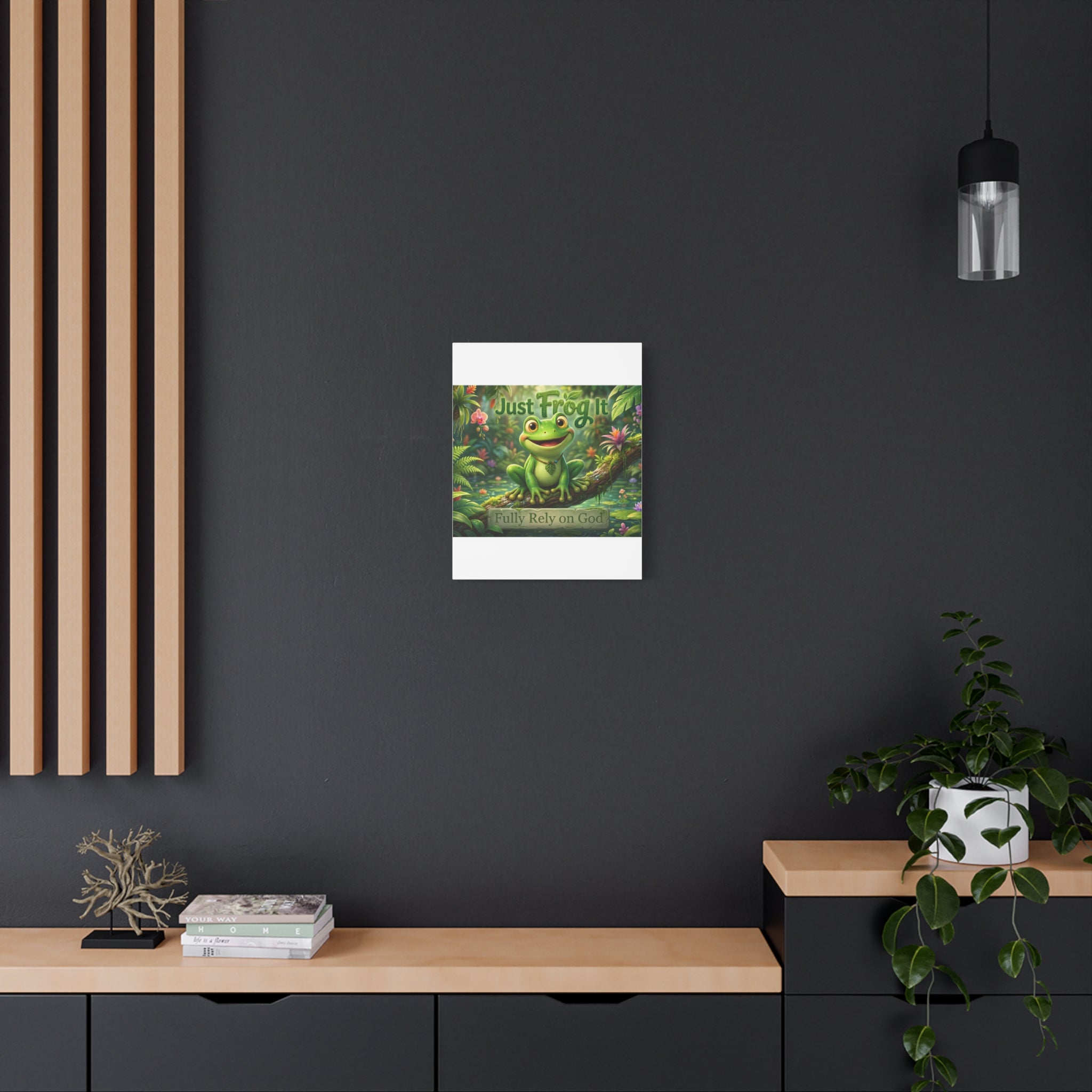 Just Frog It Canvas Wall Art — "Fully Rely on God" Inspirational Frog Print