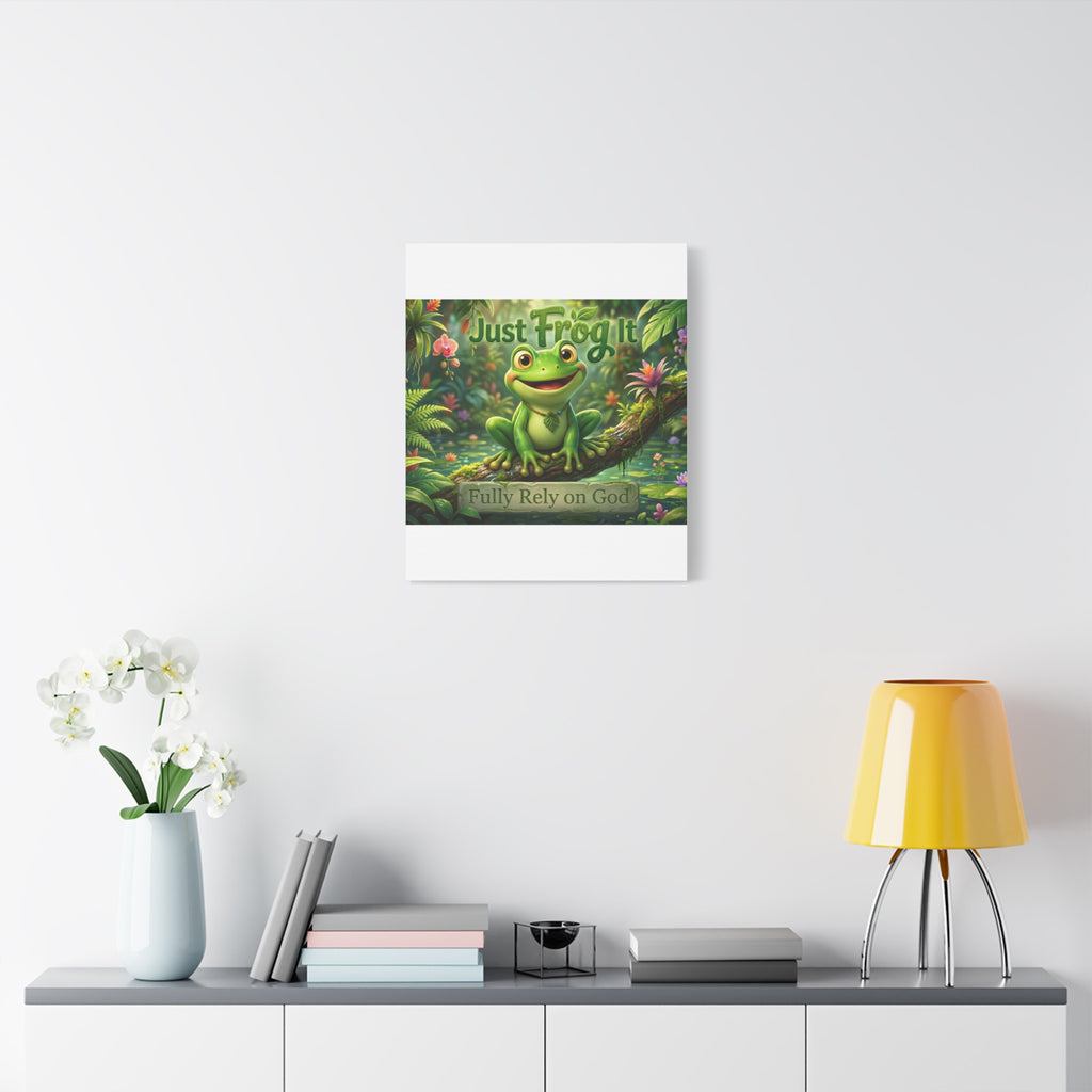 Just Frog It Canvas Wall Art — "Fully Rely on God" Inspirational Frog Print