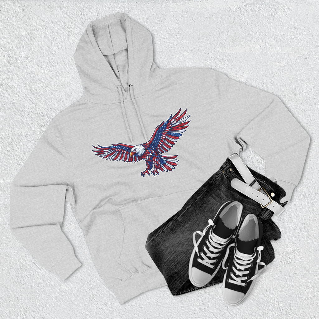 Eagle Flight Hoodie — Patriotic Red & Blue Soaring Eagle Graphic