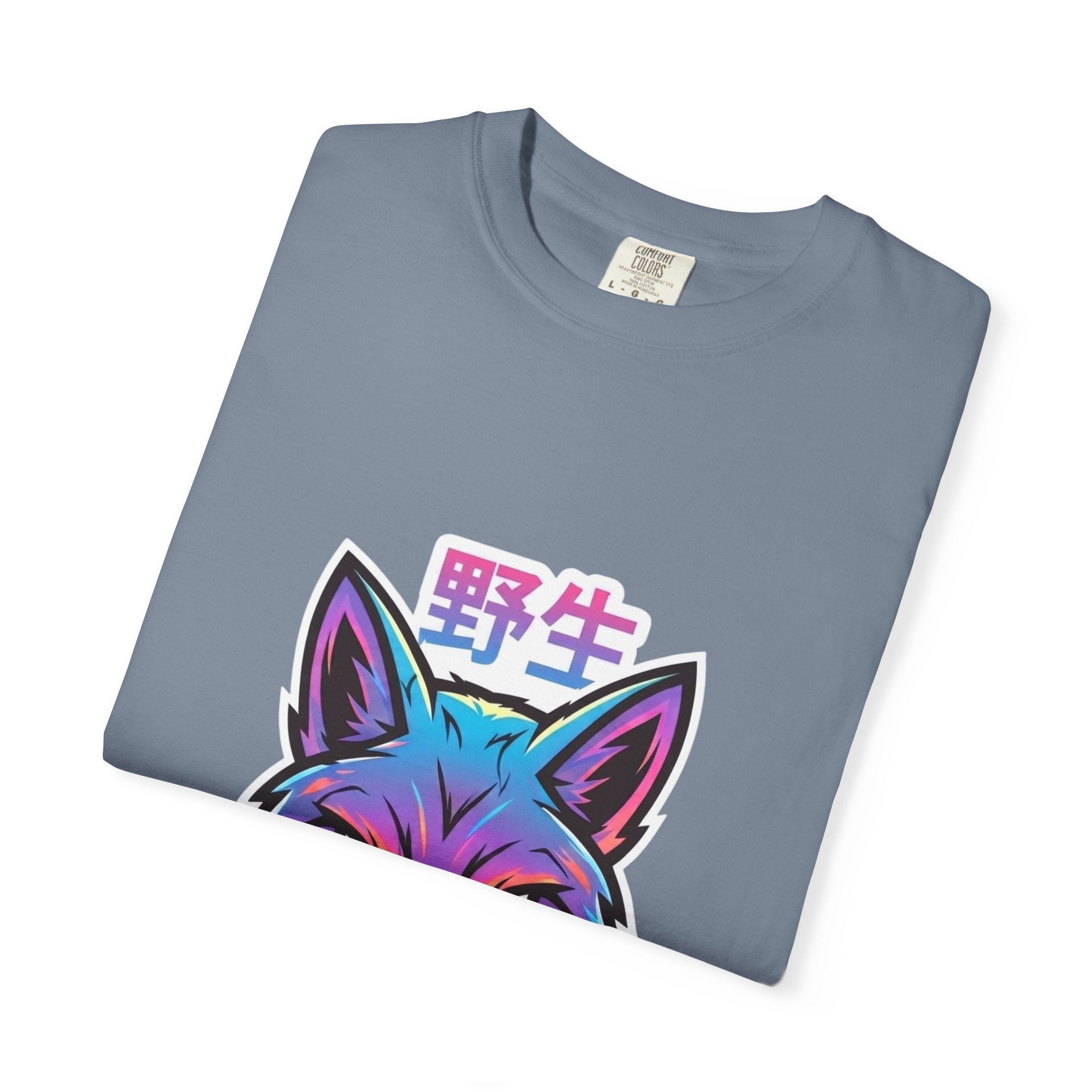 Neon Fox Graphic T-Shirt — Wild (野生) Japanese Kanji Tee