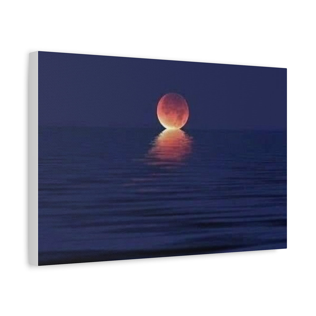 Lunar Reflection Canvas Art — Moonrise Over Calm Sea Stretched Matte Wall Art