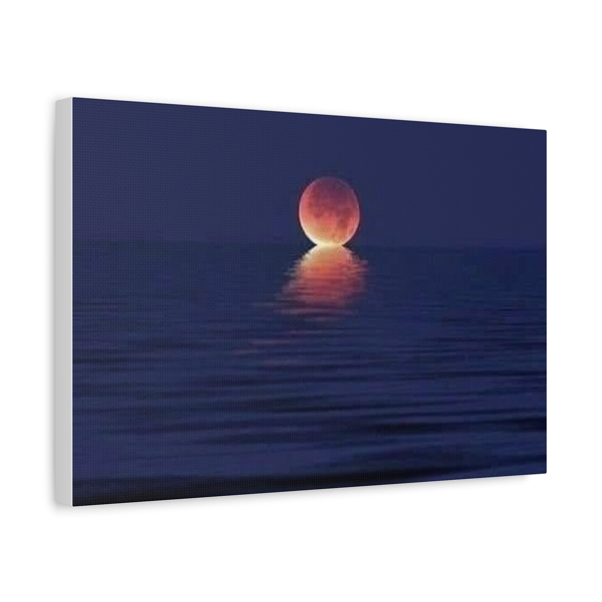 Lunar Reflection Canvas Art — Moonrise Over Calm Sea Stretched Matte Wall Art