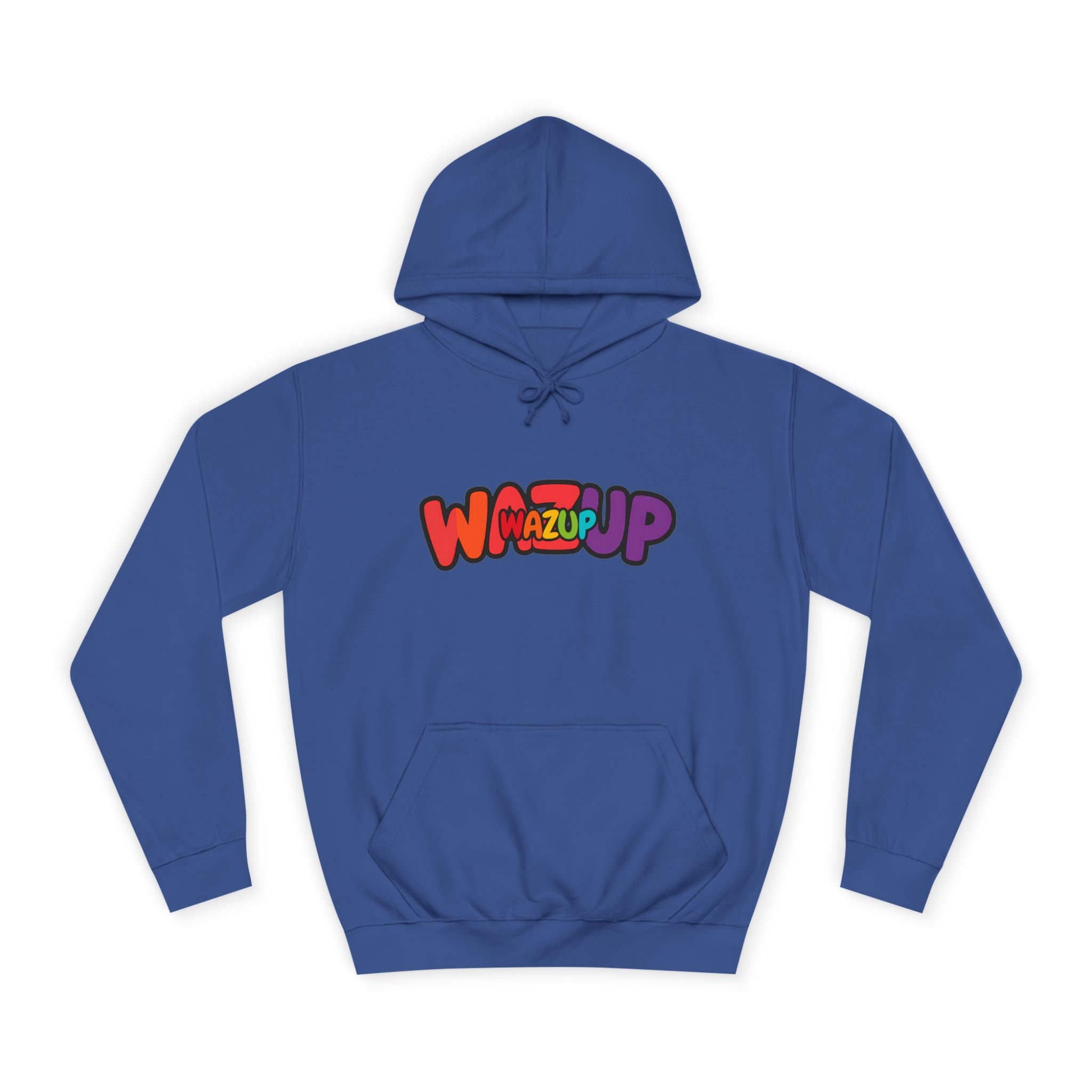 Wazup Colorburst Hoodie — Retro Bubble Letter Graphic Hooded Sweatshirt