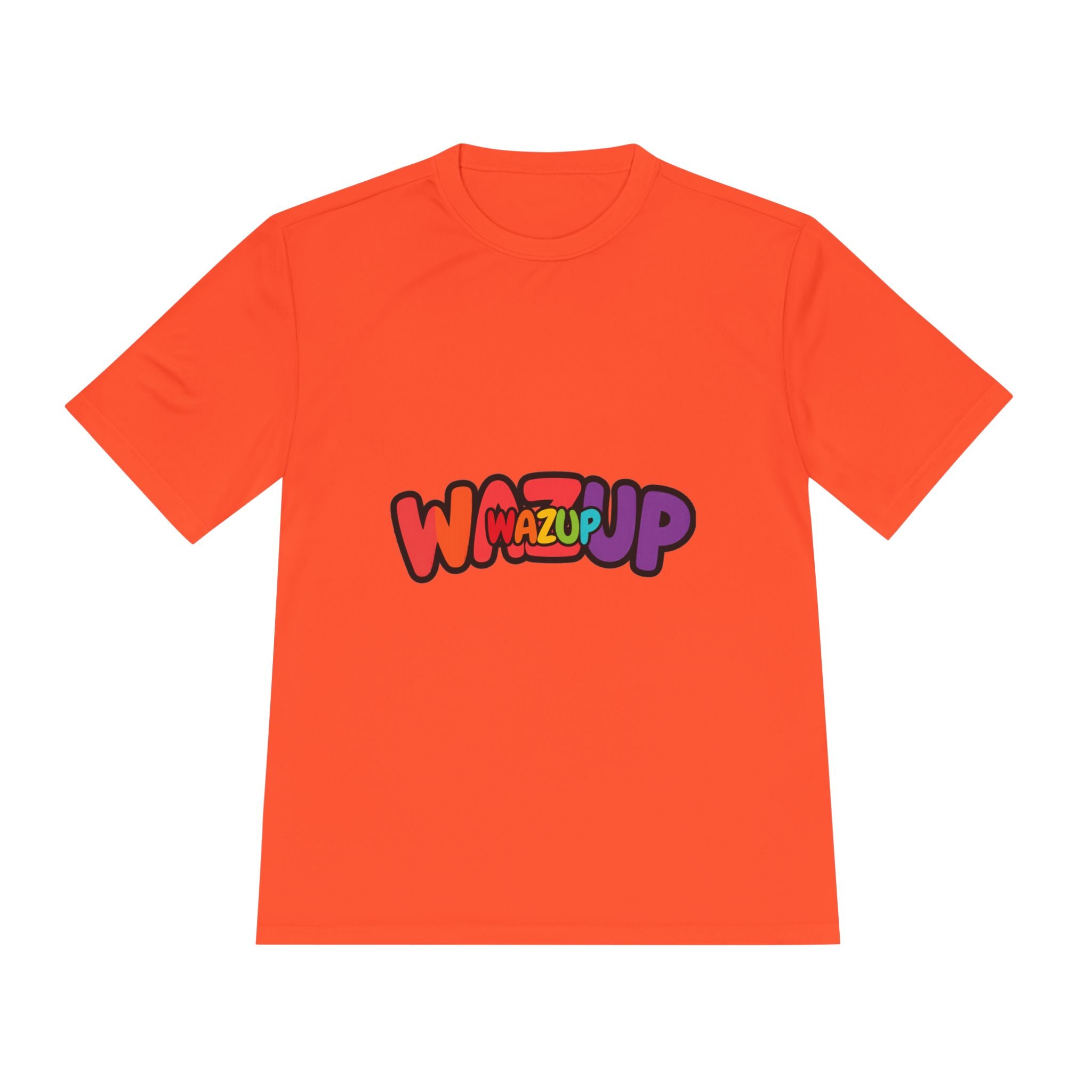 Wazup Colorblock Graphic Tee — Retro Pop 'Wazup' Moisture-Wicking Shirt